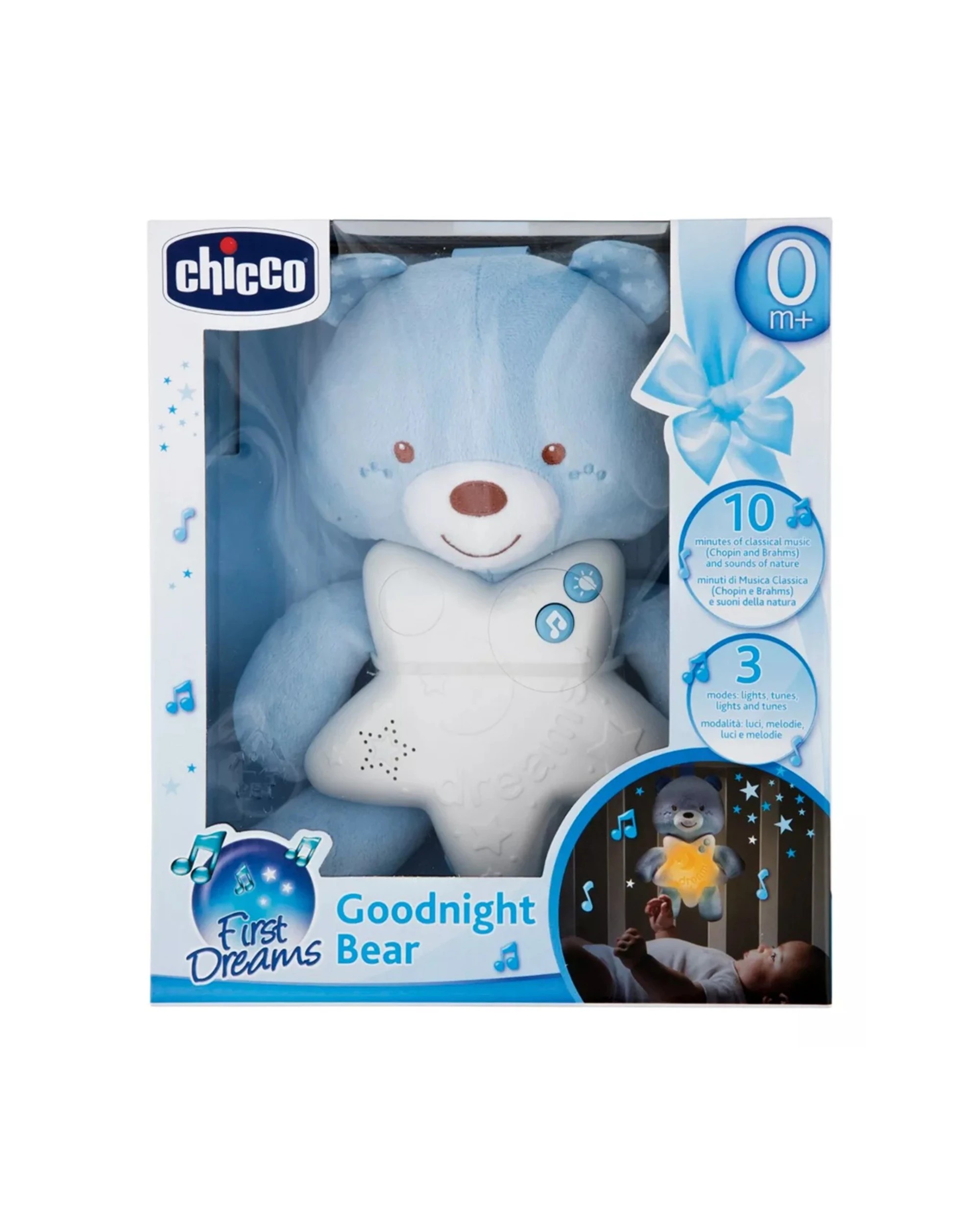2 CHICCO GoodNight Bear Plush Baby Night Light 0 Months Plus Soothing Melodies - Blue, 2 of 3
