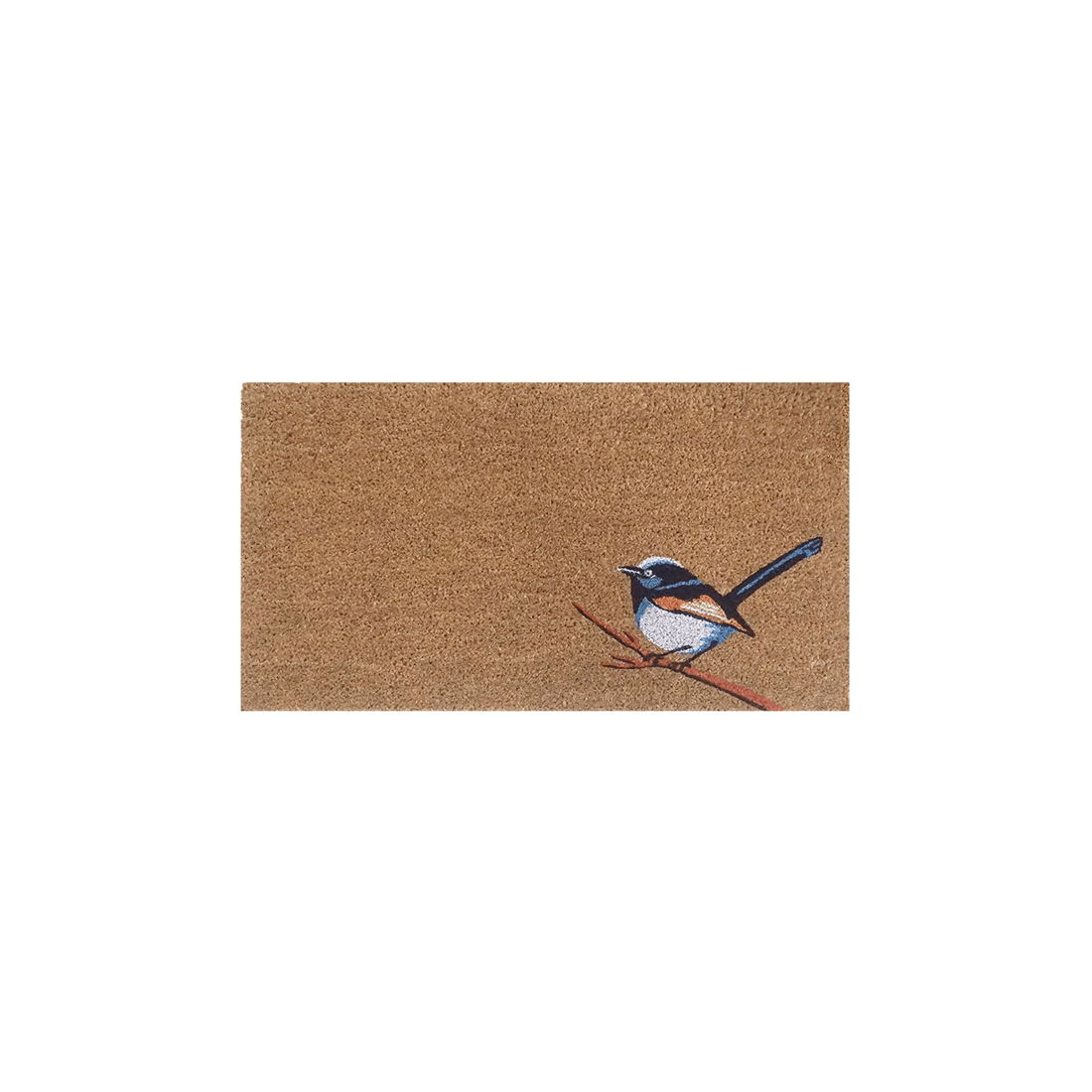 1 Solemate PVC Backed Coir Blue Wren 45x75cm Slim Outdoor Stylish Doormat - Blue, 1 of 3