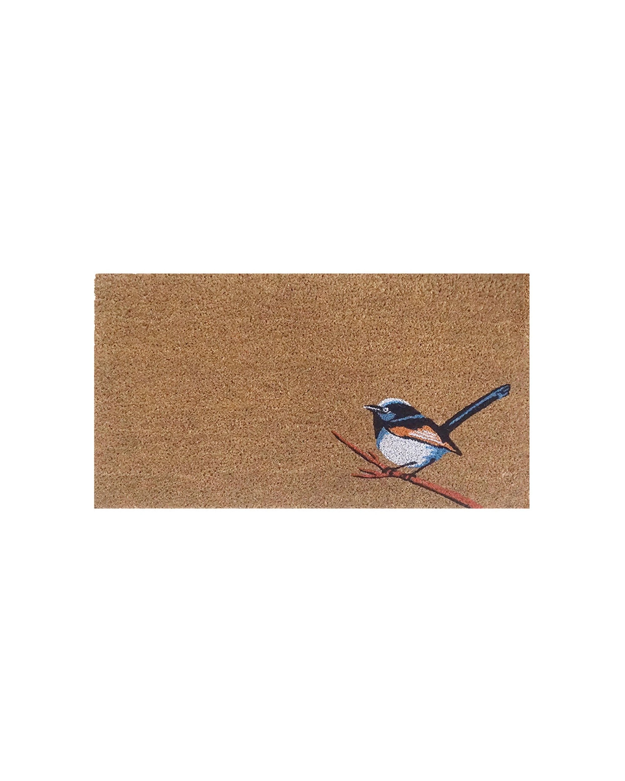 1 Solemate PVC Backed Coir Blue Wren 45x75cm Slim Outdoor Stylish Doormat - Blue, 1 of 3