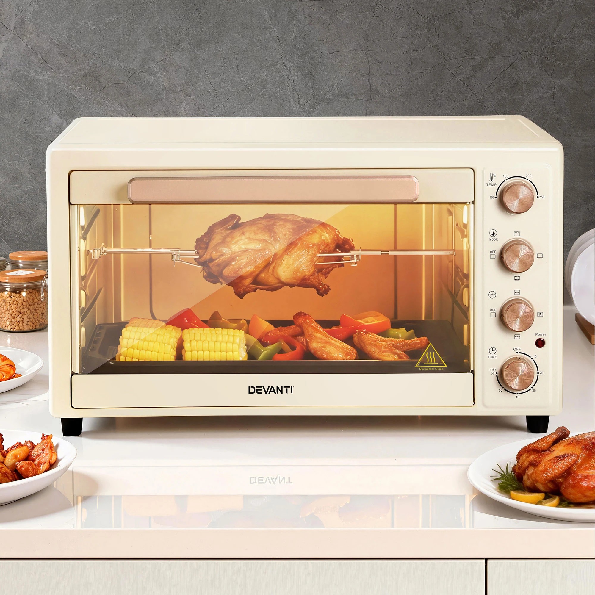 1 Devanti 60L Convection Oven Electric Fryer Ovens 2000W - White, 1 of 7