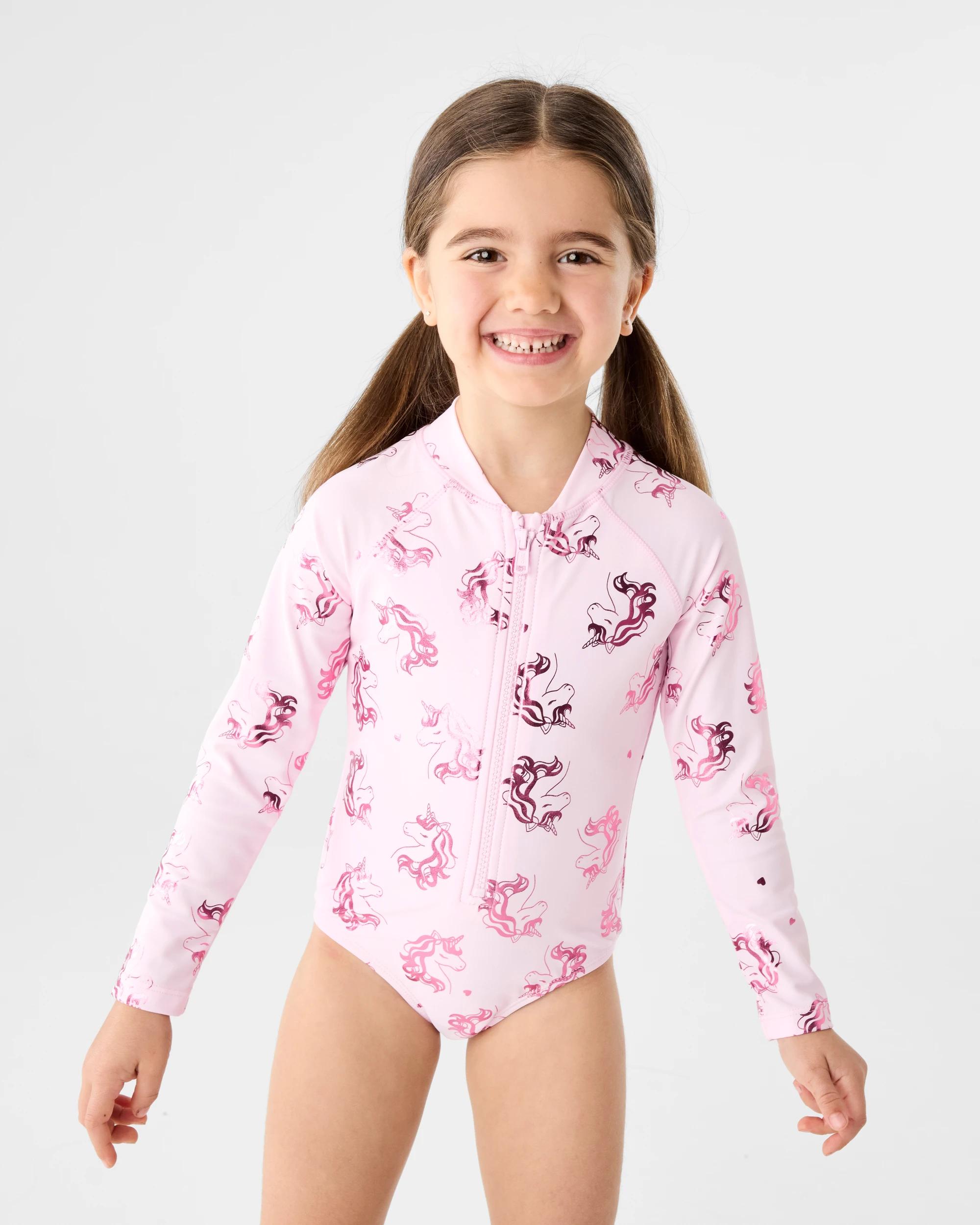 1 Long Sleeve One Piece Swimsuit Pnk Unicrn, 1 of 6