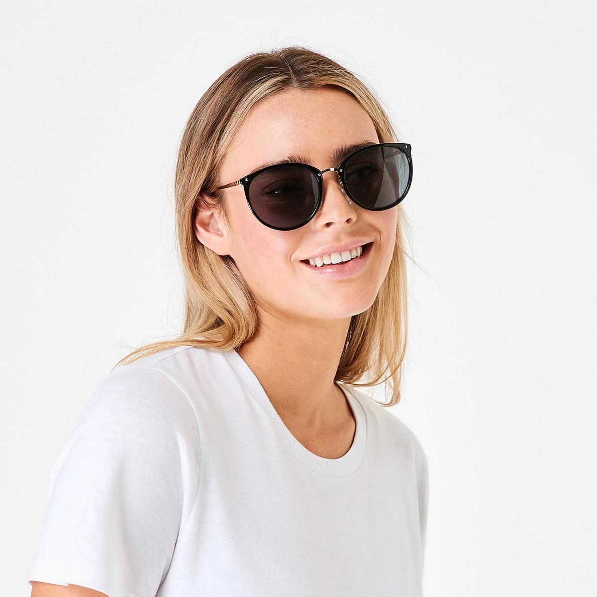 6 Thin Frame Cat Eye Sunglasses Black, 6 of 7