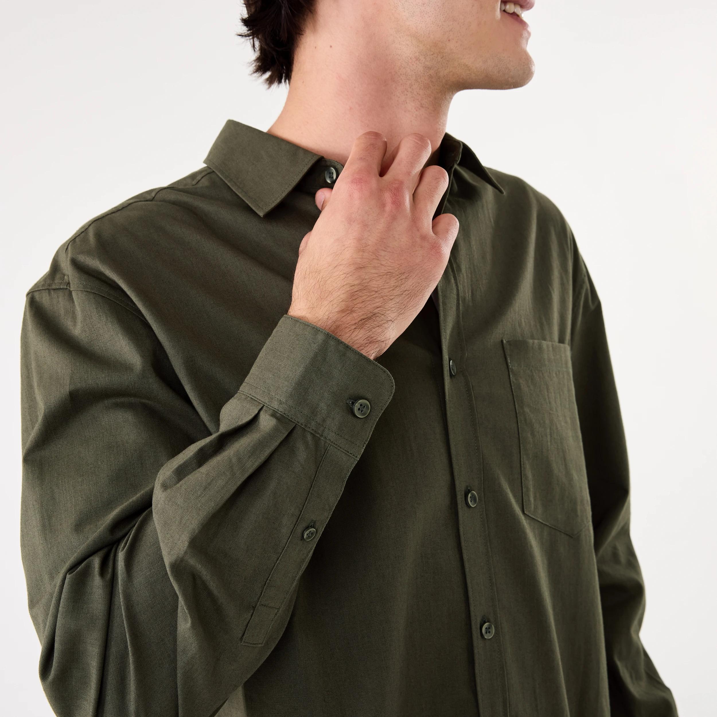 9 Long Sleeve Cotton Linen Shirt UNI KHAKI, 9 of 9