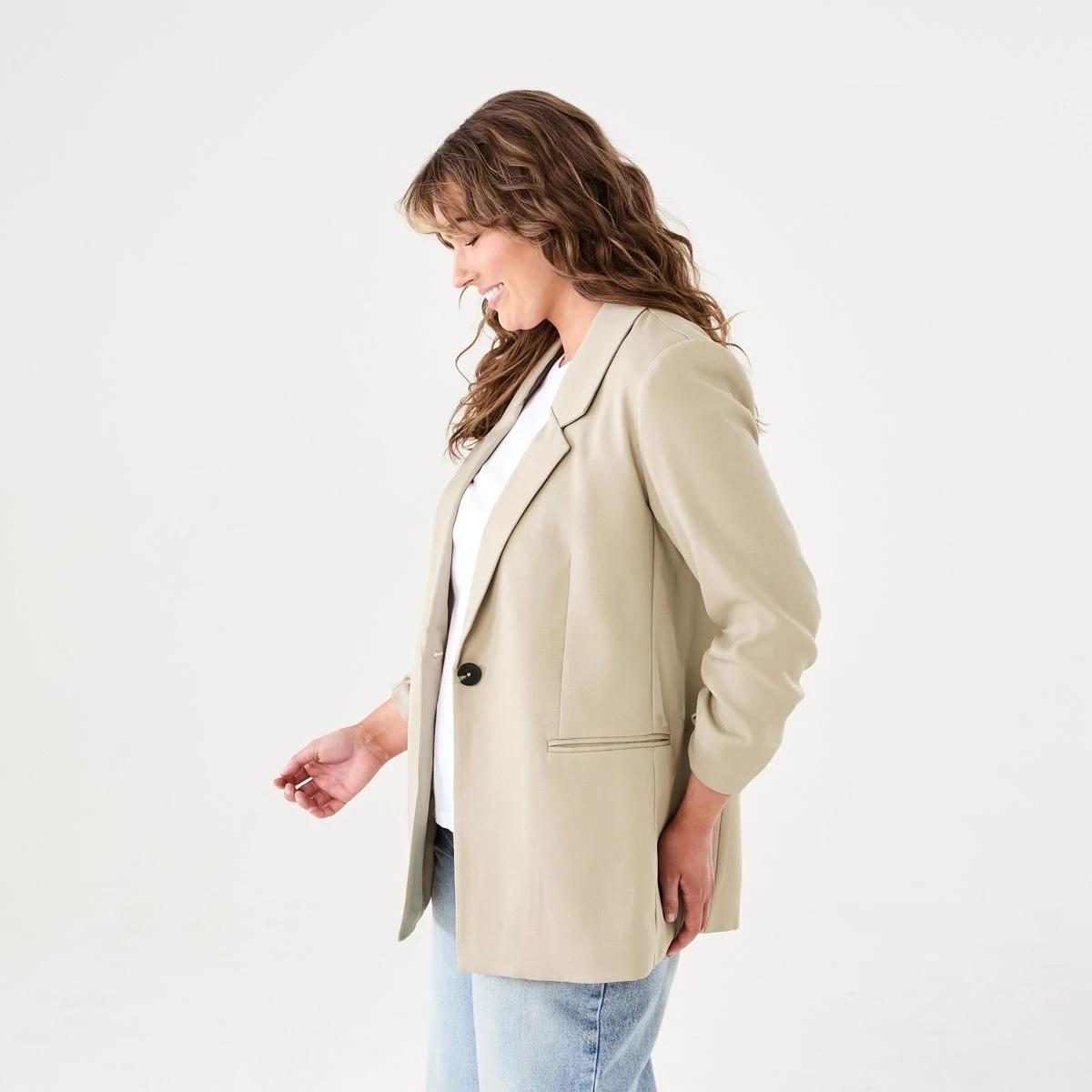3 Ruched Sleeve Blazer DUNE BEIGE, 3 of 7