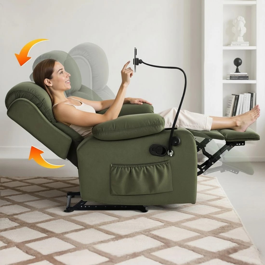 4 Artiss Recliner Chair Heated Massage Chair with Phone Holder - Green, 4 of 8