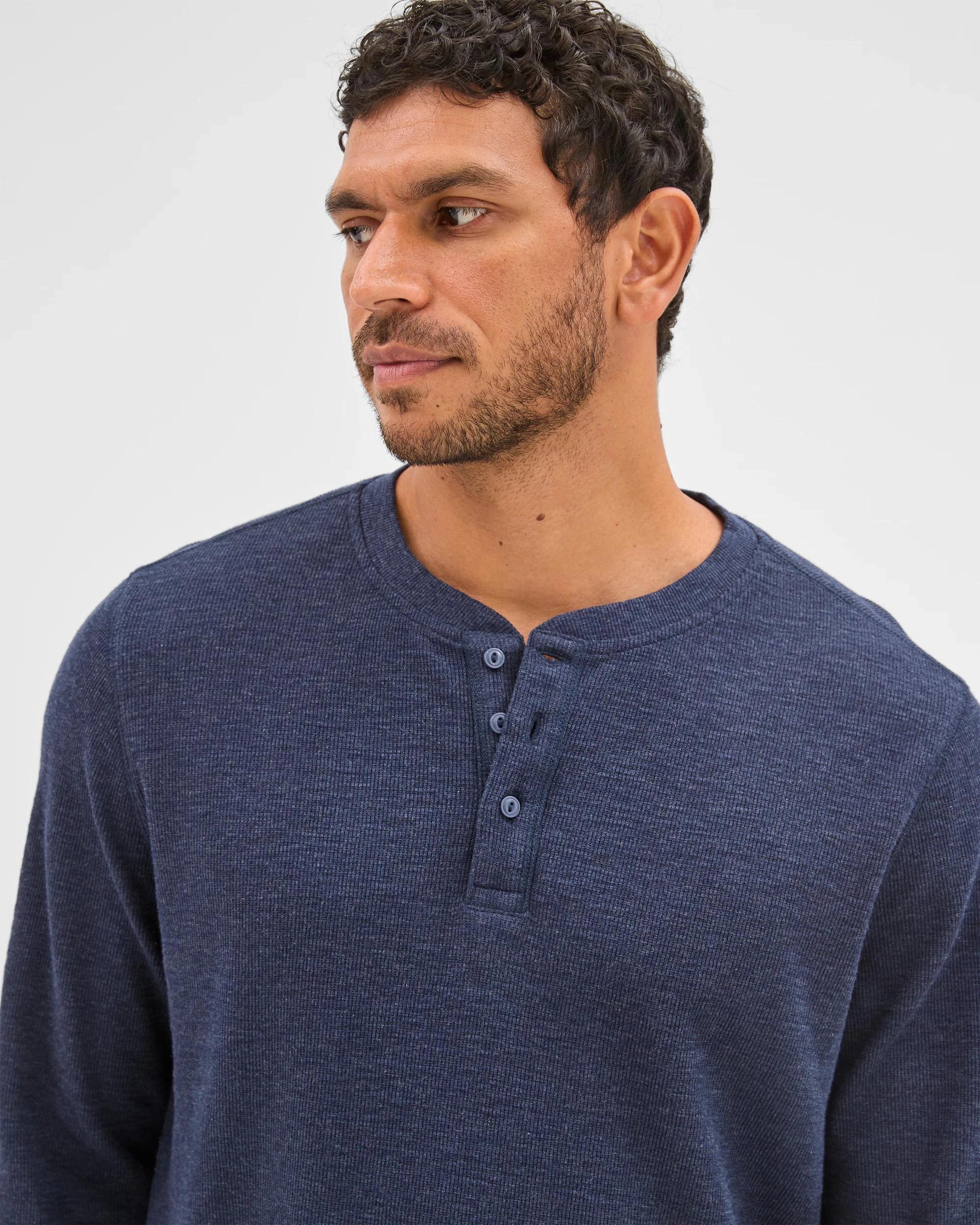 4 Target Australian Cotton Waffle Henley T-Shirt NAVY MARLE, 4 of 6