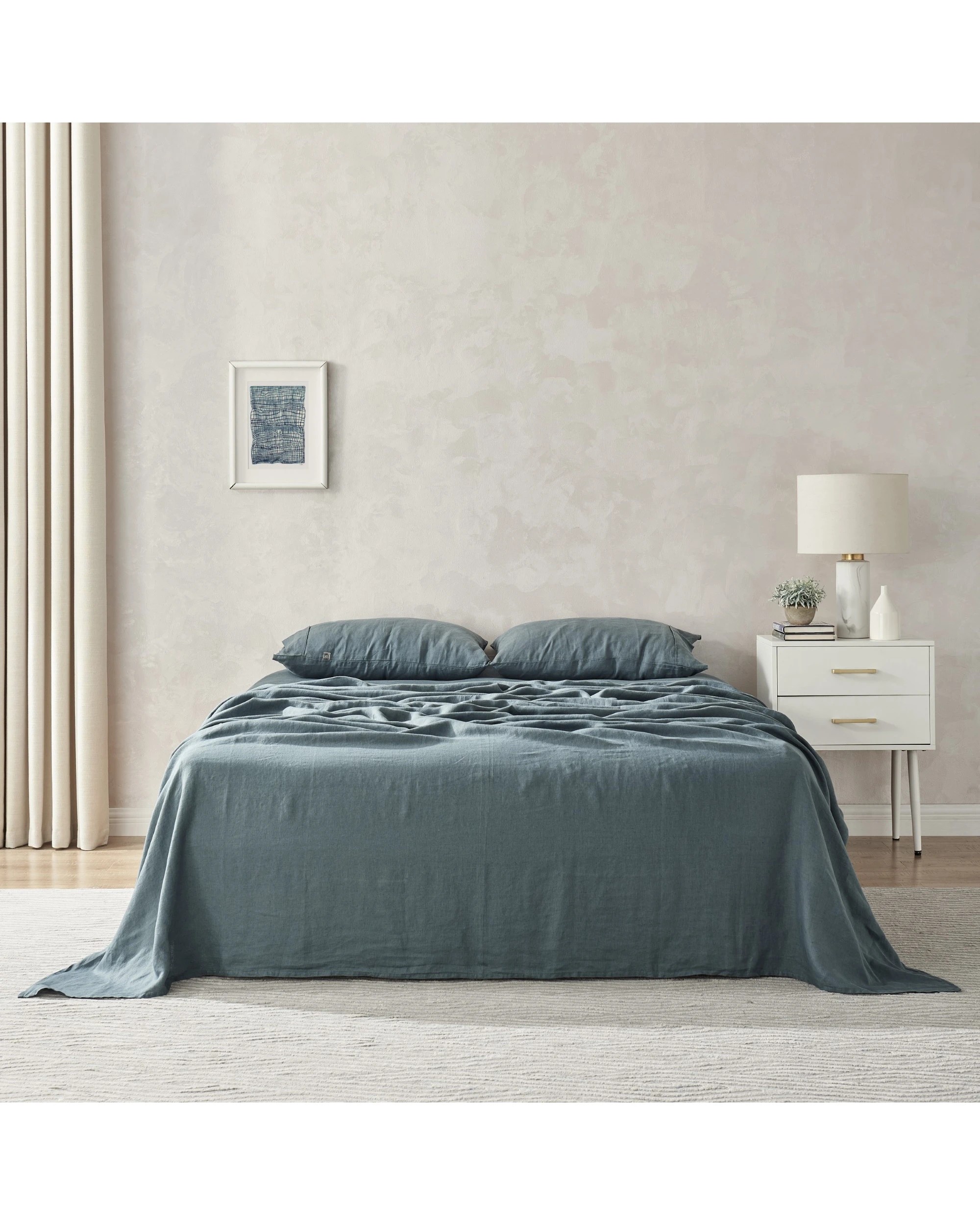 1 Natural Home 100% European Flax Linen Sheet Set - King Bed - Washed Blue, 1 of 9