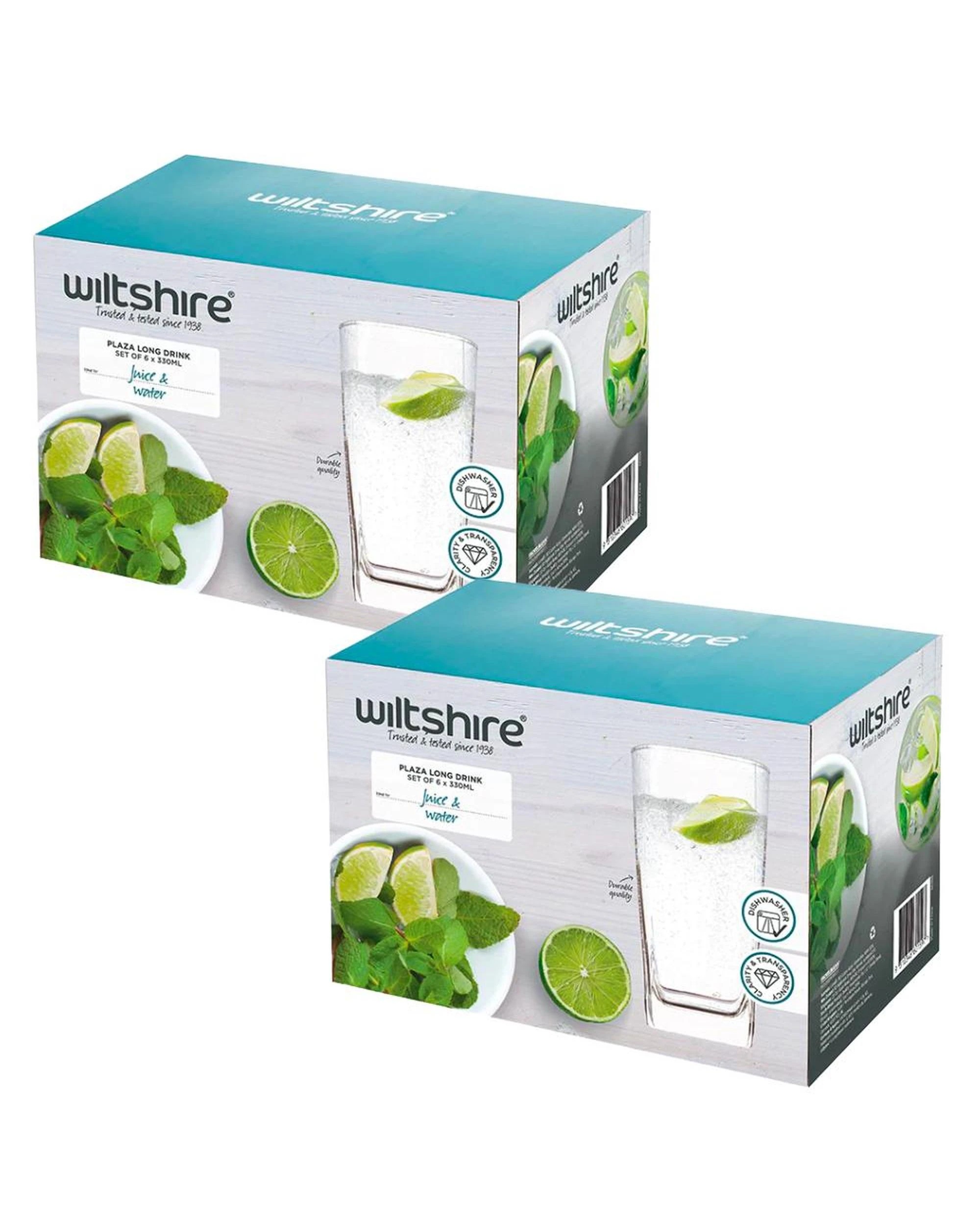1 Wiltshire Plaza Long Glass Drink Tumblers 330ml  Set of 12 - Clear, 1 of 2