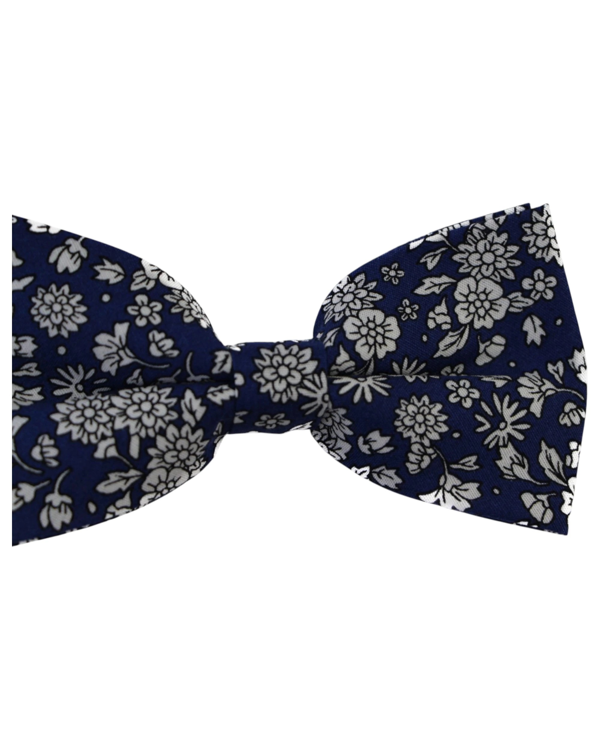 3 Zasel Mens Navy With White Flowers Cotton Bow Tie & Pocket Square Set - Multi, 3 of 4