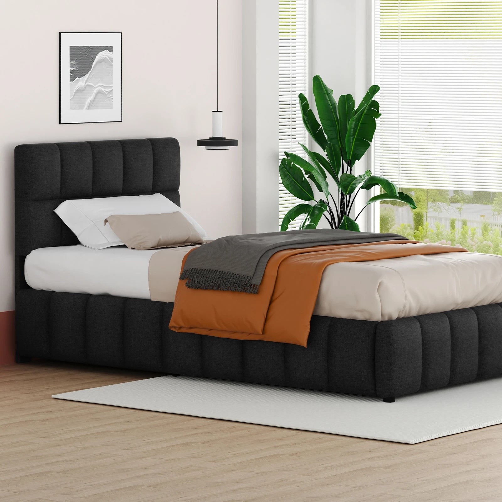 7 Alfordson Bed Frame King Single Grid Tufted Gas Lift Storage Gromit - Charcoal, 7 of 10