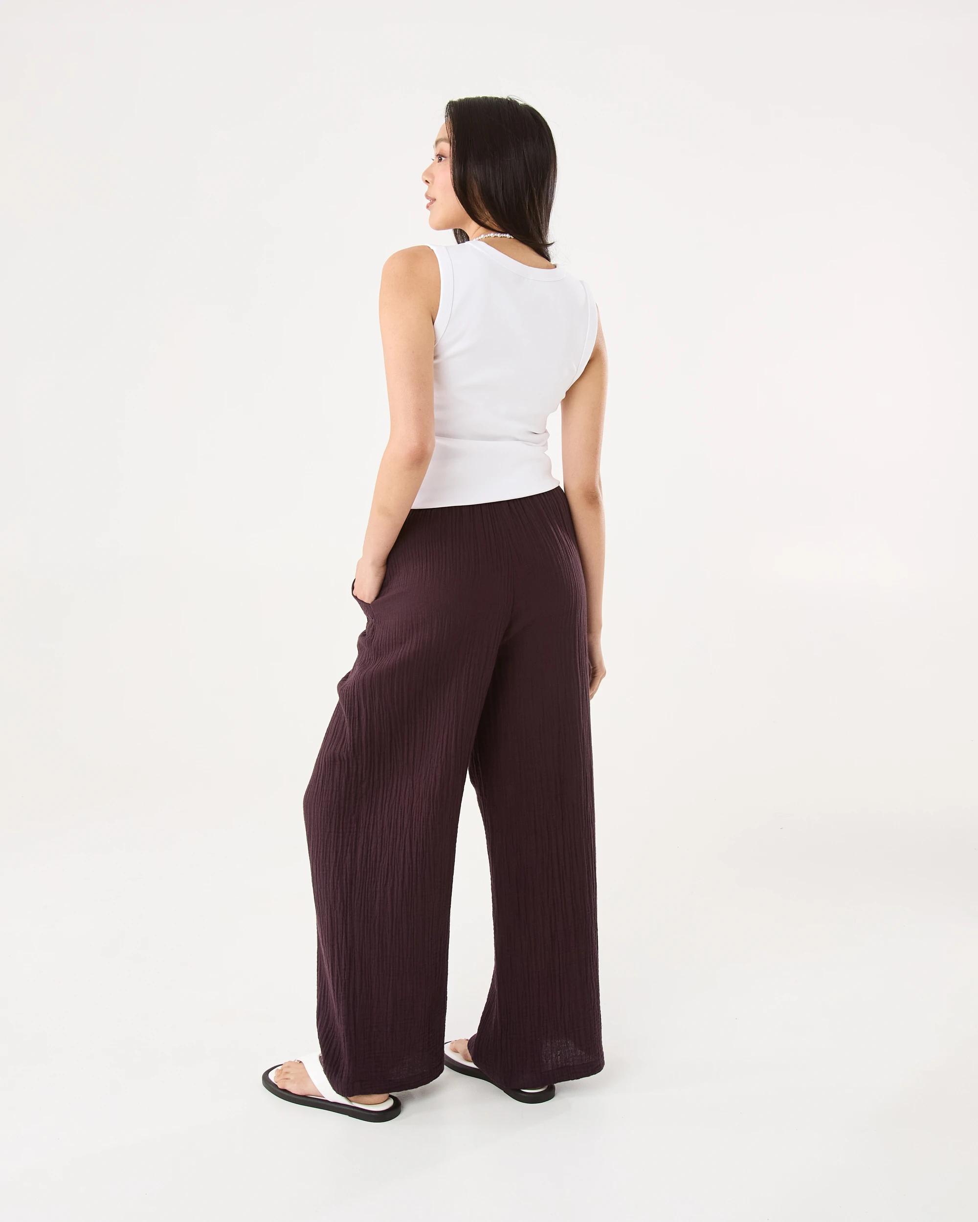 4 Tie Waist Double Cloth Pants Fudge, 4 of 6