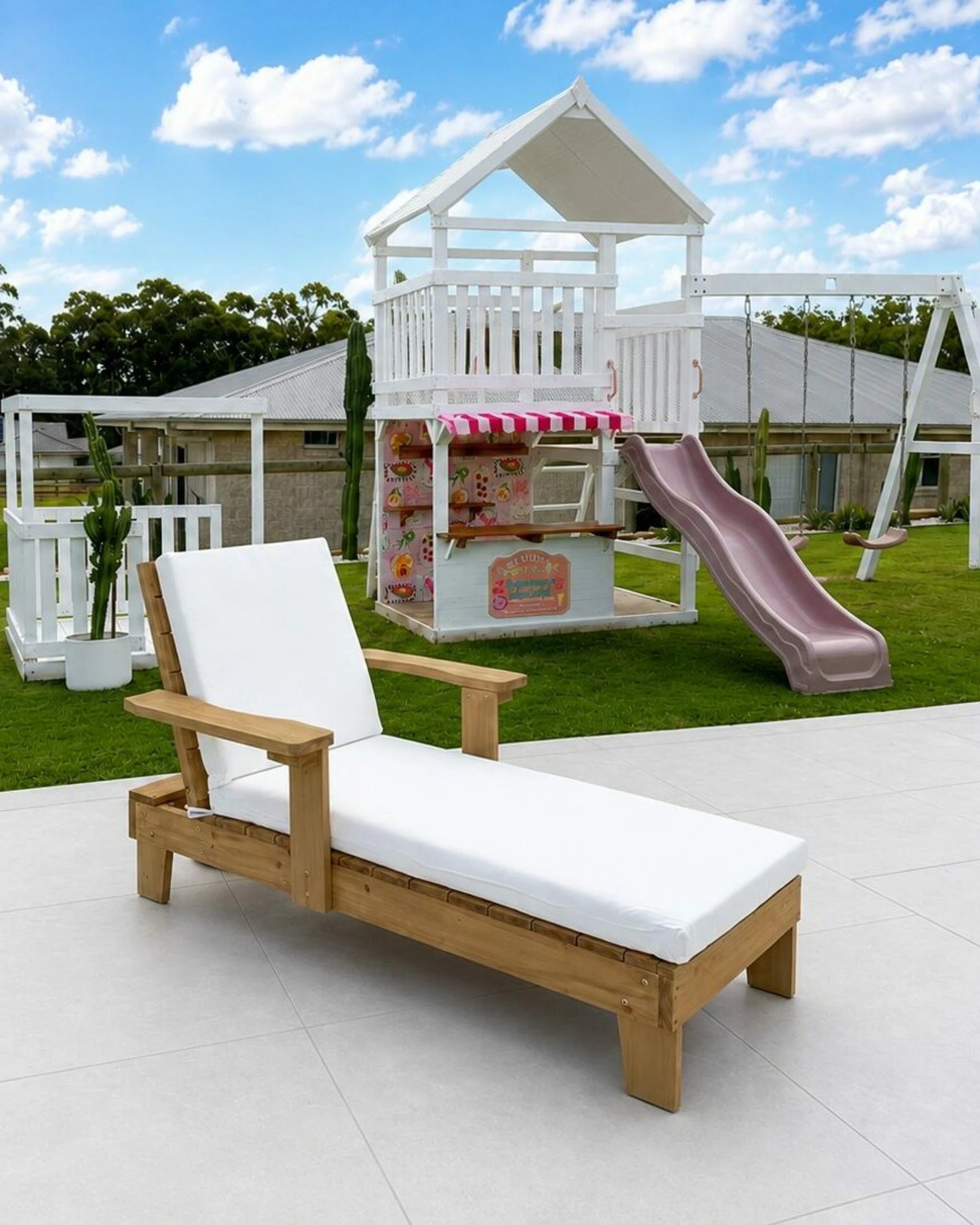 3 Hide & Seek Kids Sun Lounge with Cushion - White, 3 of 3