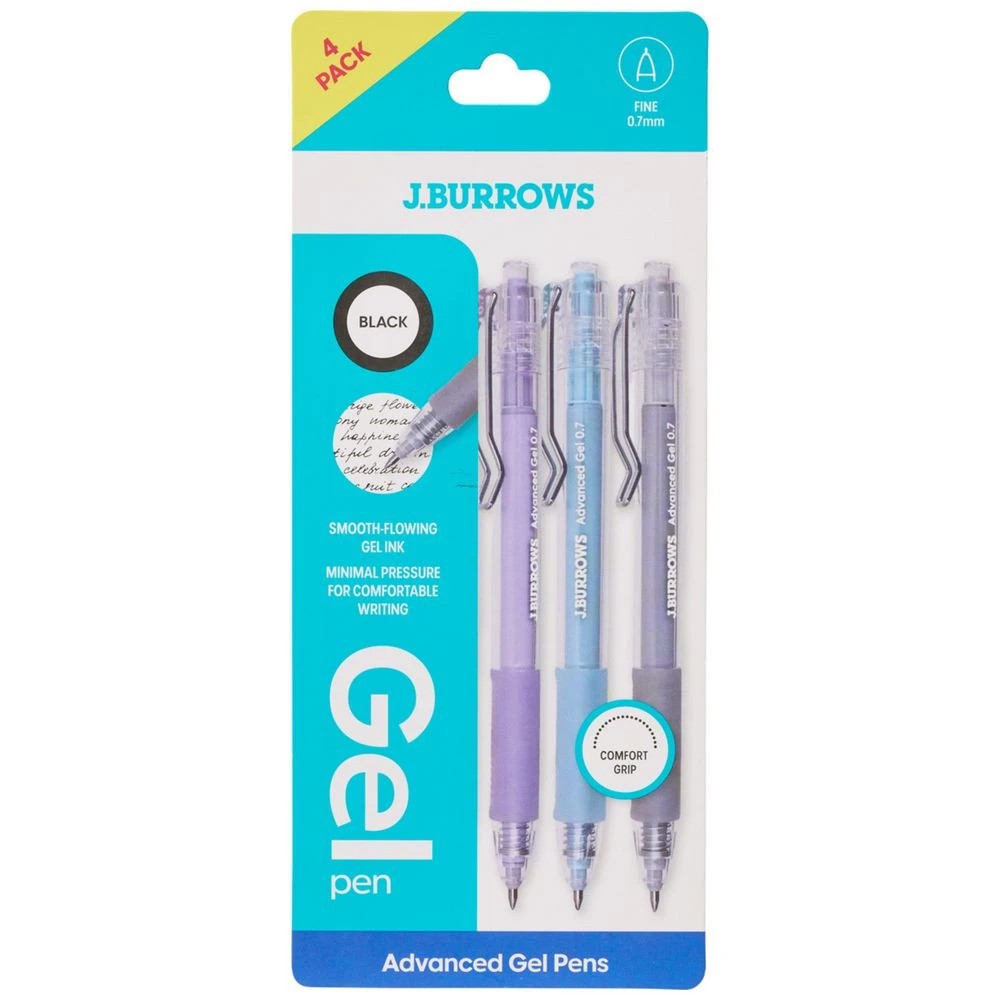 1 J.Burrows 0.7mm Retractable Advanced Gel Pen Assorted 4 Pack, 1 of 2