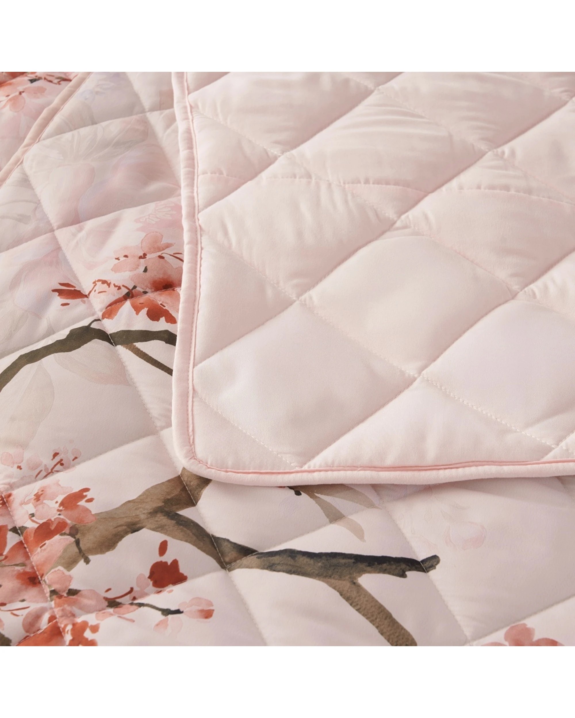 4 Bianca Evelyn Blush Cherry Blossom Bedspread Set Quilted - Super King Bed - Pink, 4 of 4