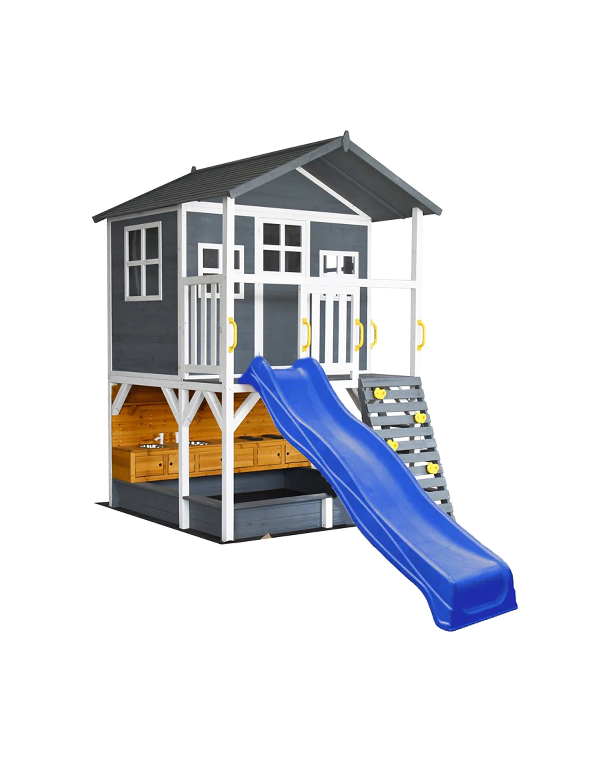 1 KIDZSHACK Caboodle Kids Wooden Cubby House With Mud Kitchen Slide - Blue, 1 of 1