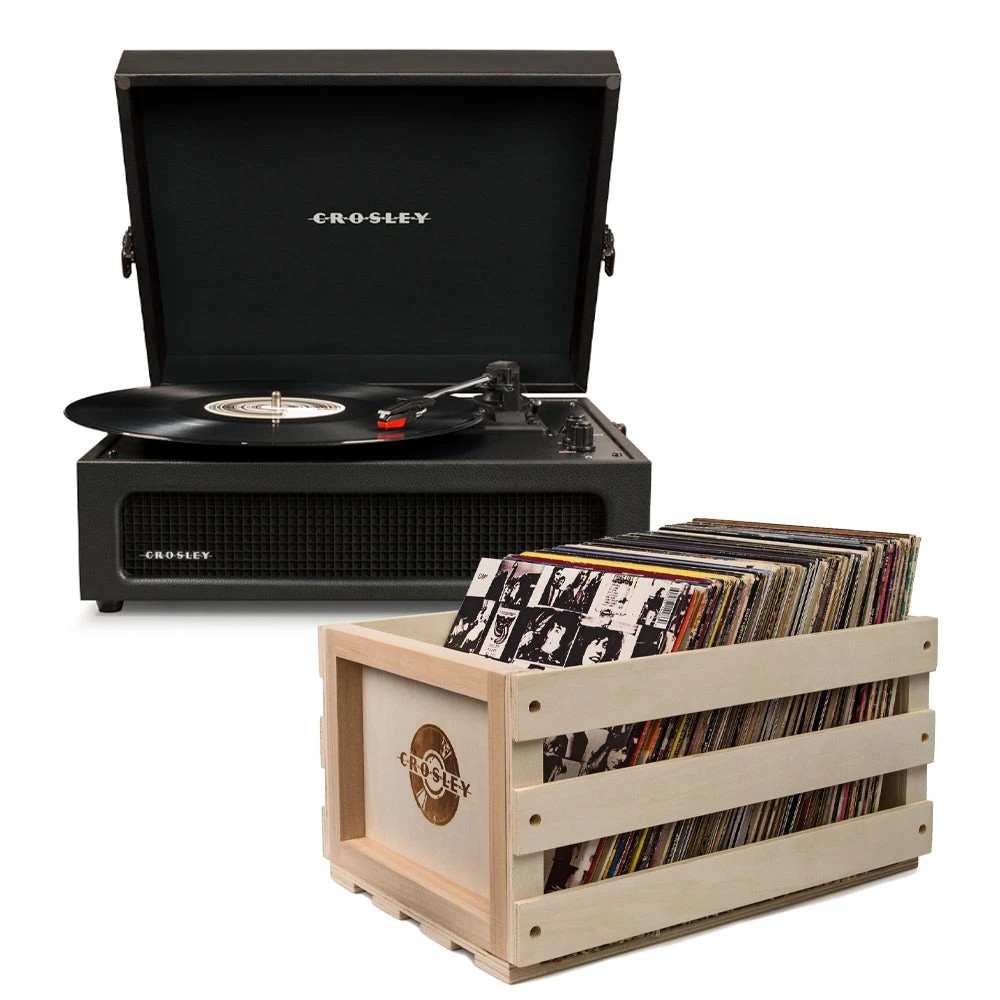 1 Crosley Voyager Black - Bluetooth Portable Turntable & Record Storage Crate - Black, 1 of 3