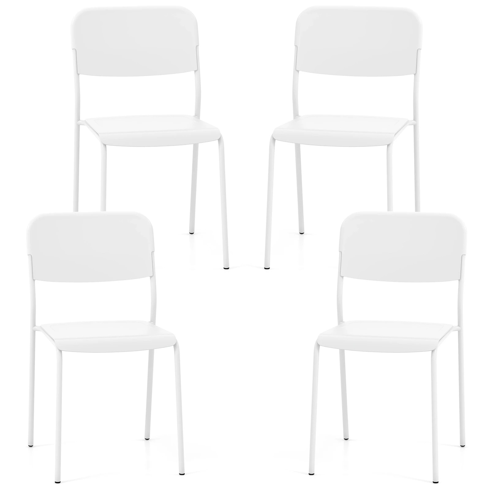 1 Costway 4x Armless Dining Chairs Plastic Kitchen Side Chairs w/Backrest - White, 1 of 3