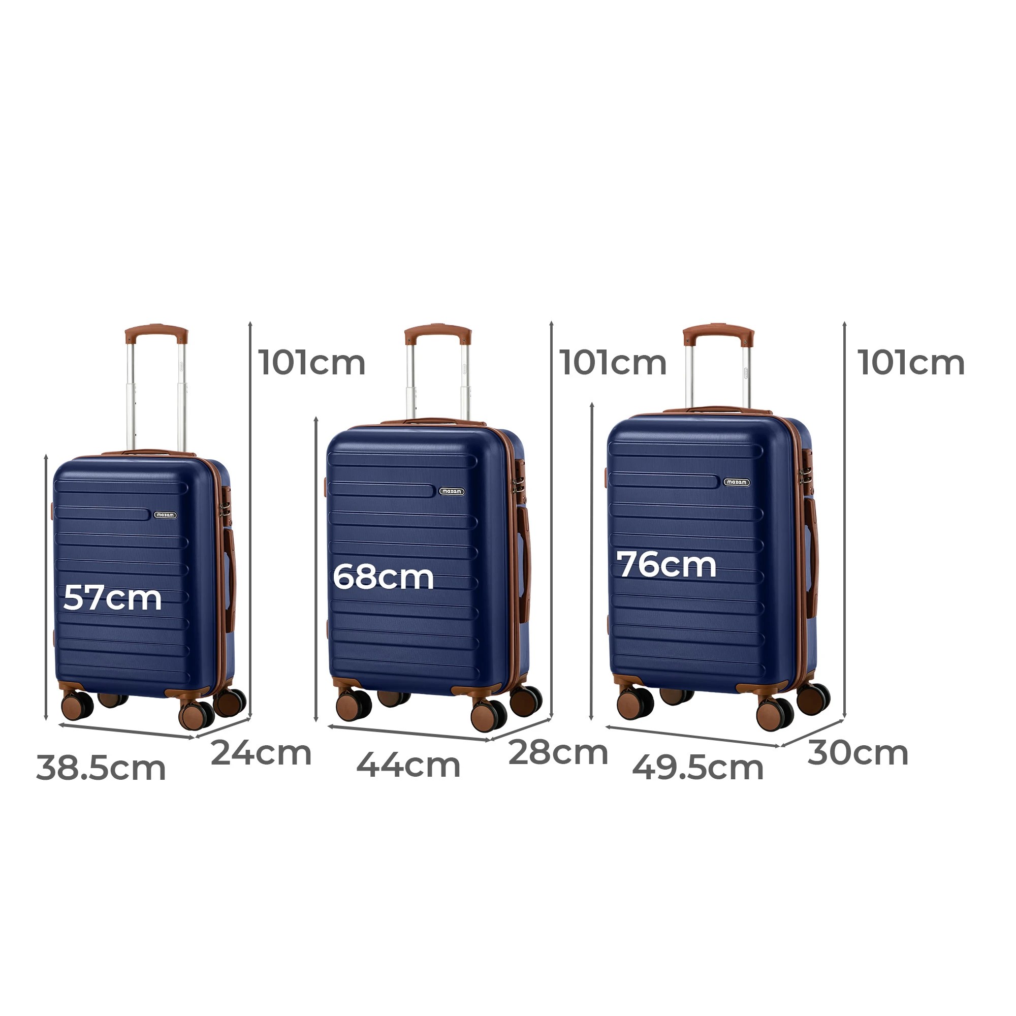 2 Mazam 3PCS Luggage Suitcase Trolley Set TSA Lock Hard Shell Case - Blue, 2 of 10