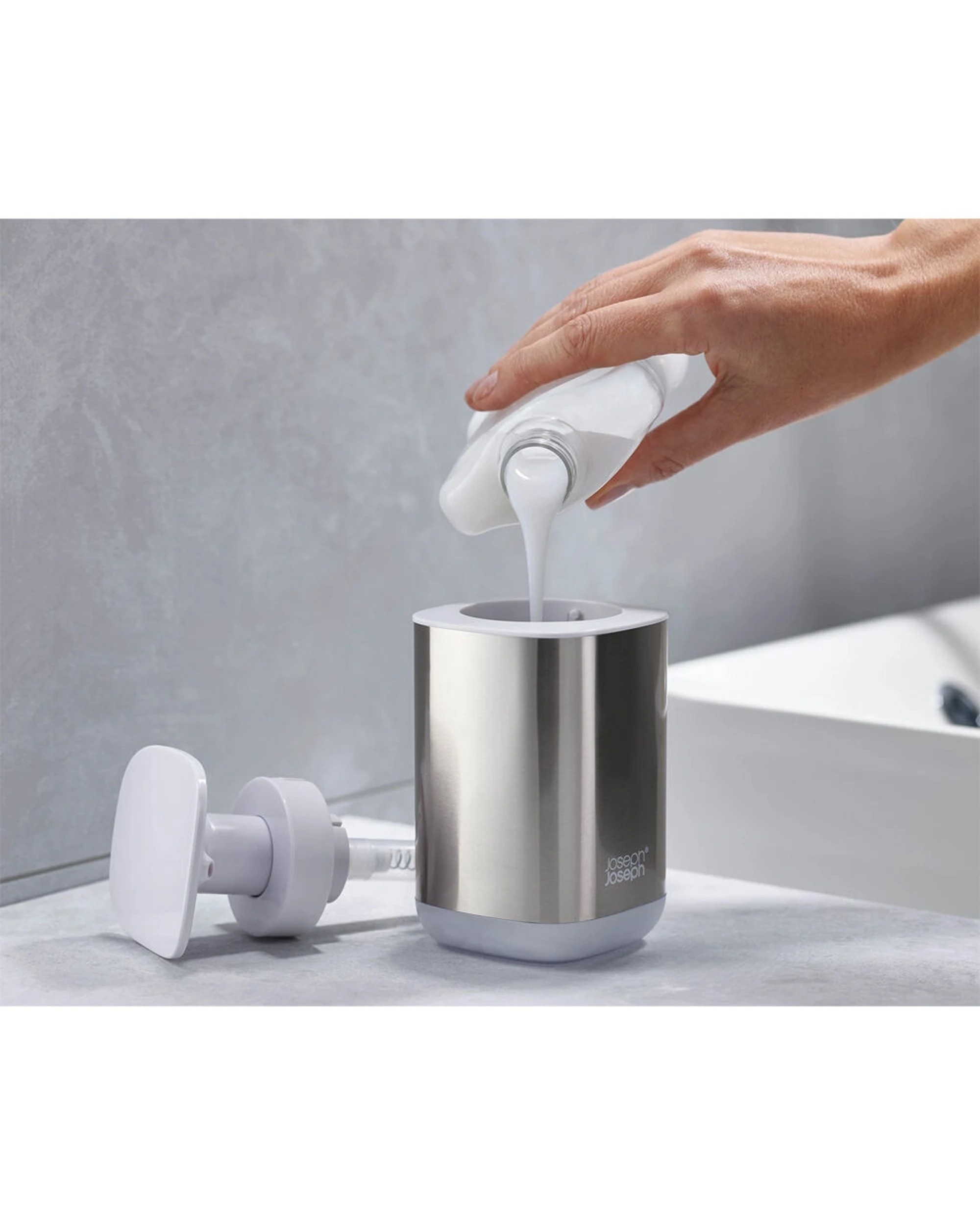 3 Joseph Joseph Presto Steel Soap Dispenser Large Easy-Push Pump 2PK - White, 3 of 5