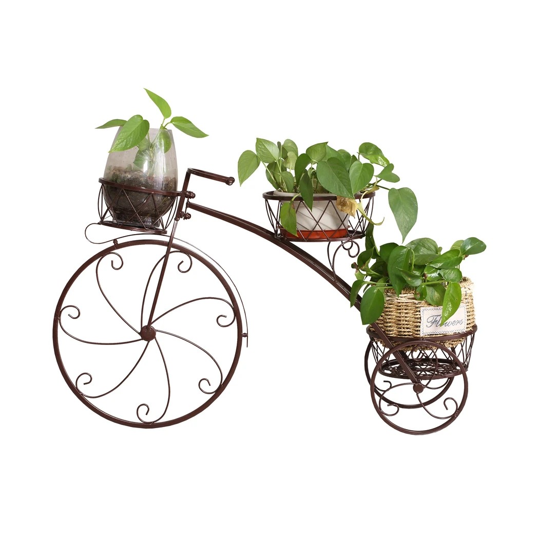 4 Levede Bicycle Shape Metal Plant Stand with 3 Plant Pots Space - Bronze, 4 of 8