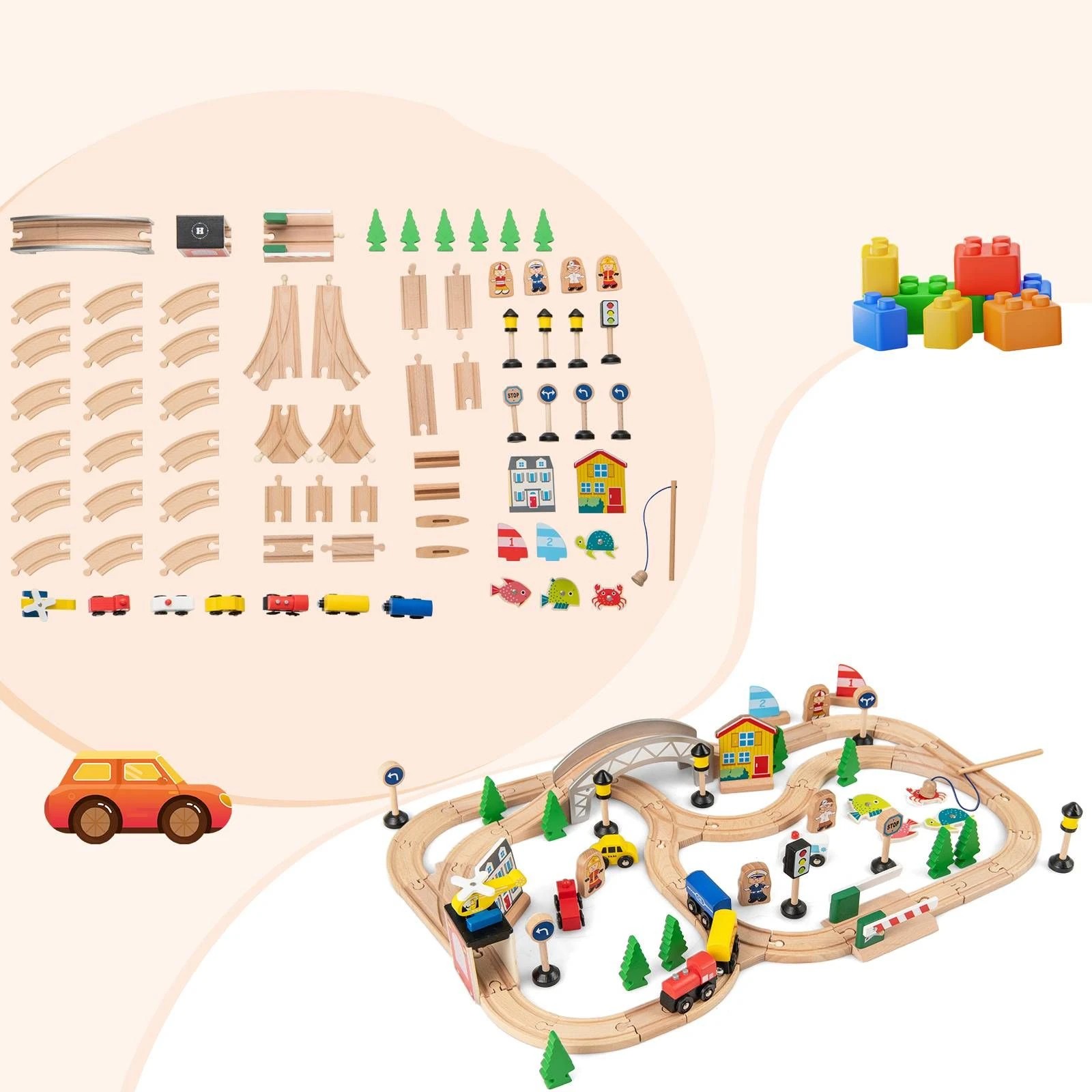 3 Costway Kids Wooden Construction Play Table w/Train Set, 3 of 4