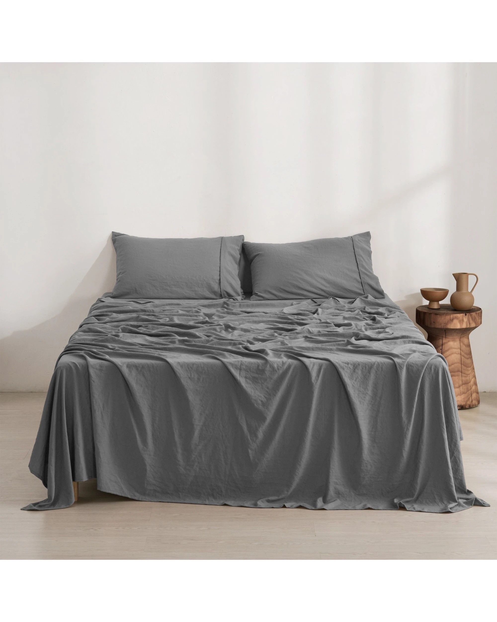 1 Dreamaker Superfine Washed Microfibre Sheet Set - King Single Bed - Charcoal, 1 of 6