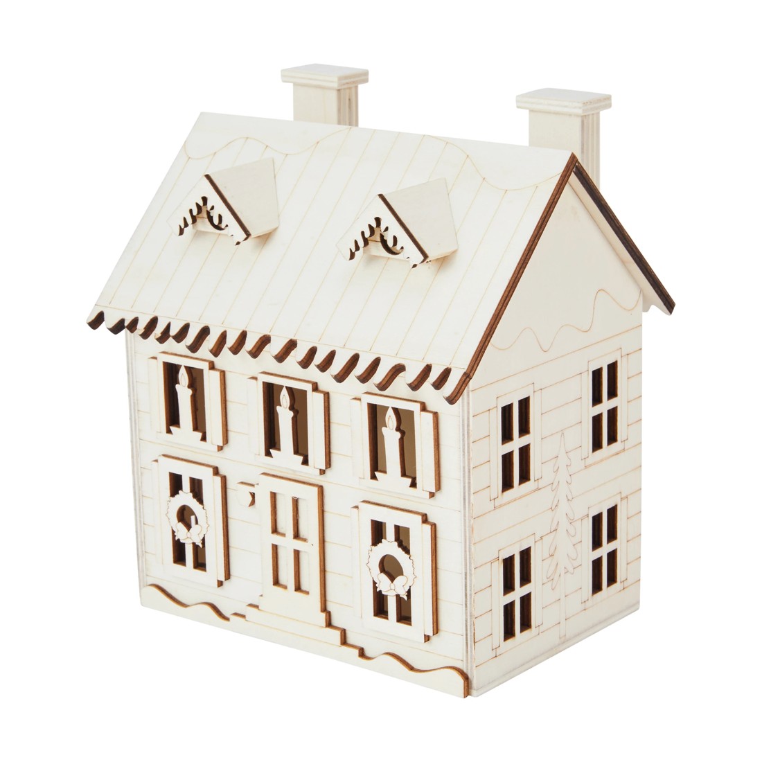 2 Craft Wood Blank LED Light Up Christmas House, 2 of 6