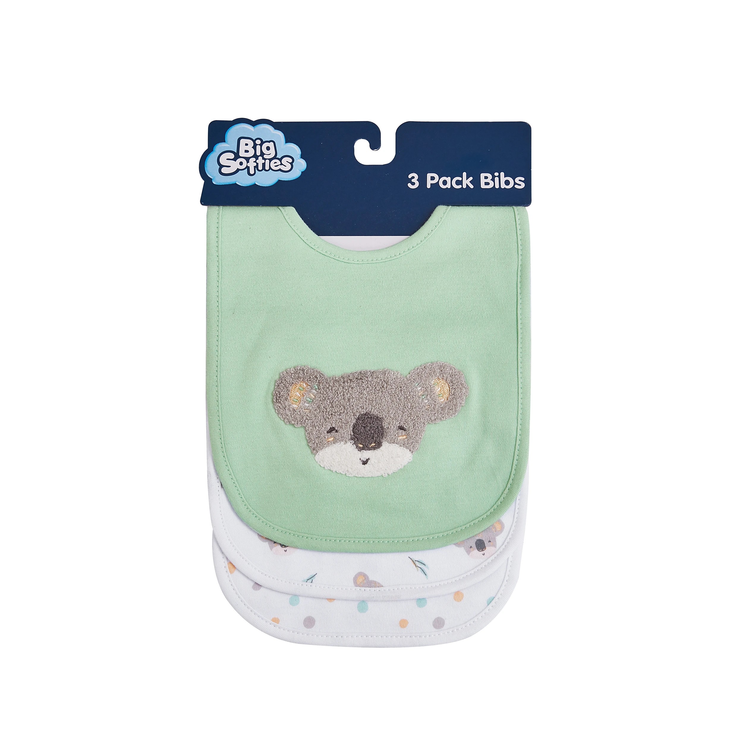 1 Big Softies 3 Pack Boucle Bibs, Koala, 1 of 5