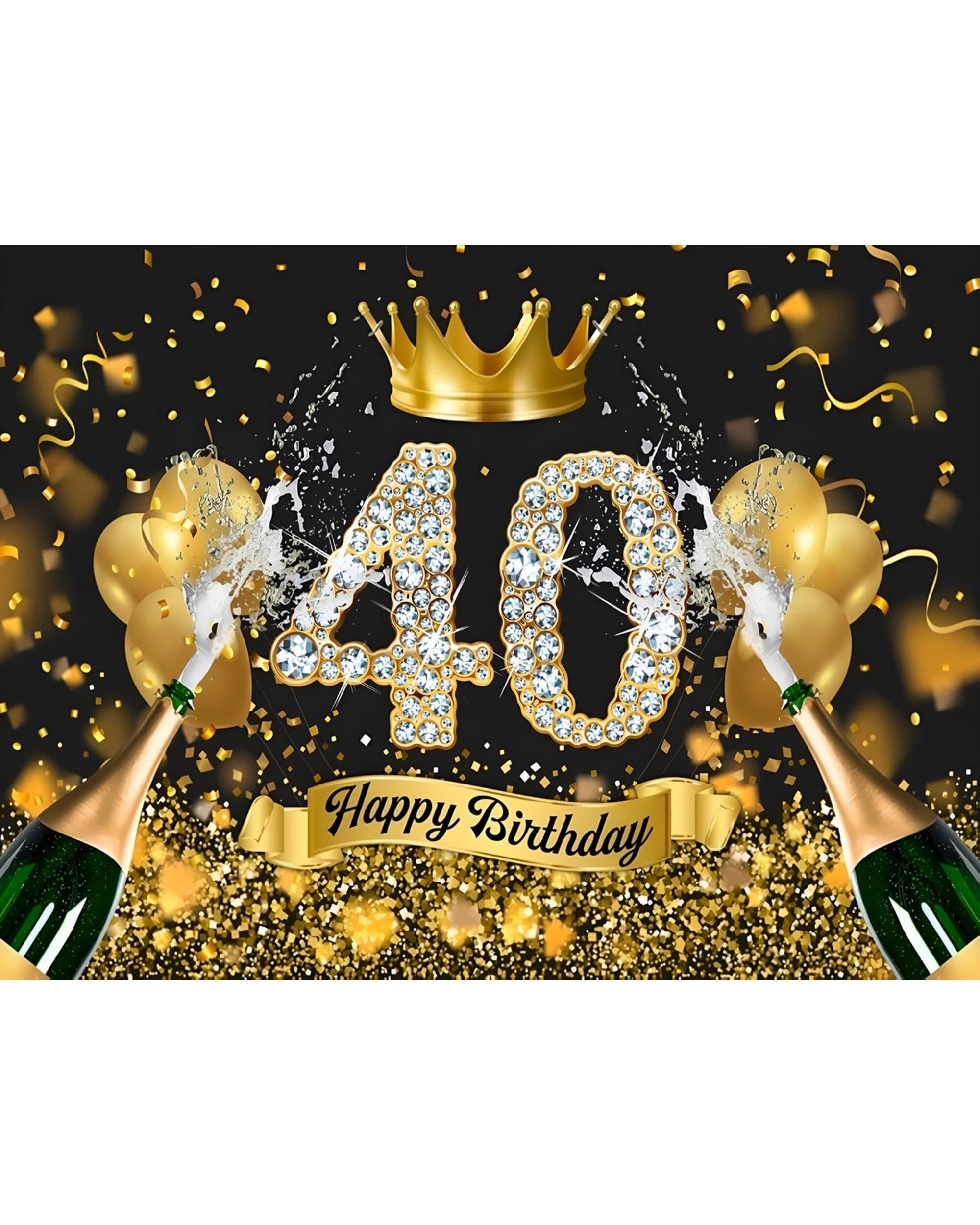 1 Alibaba Black and Gold Happy 40th Birthday Fabric Backdrop, 1 of 1