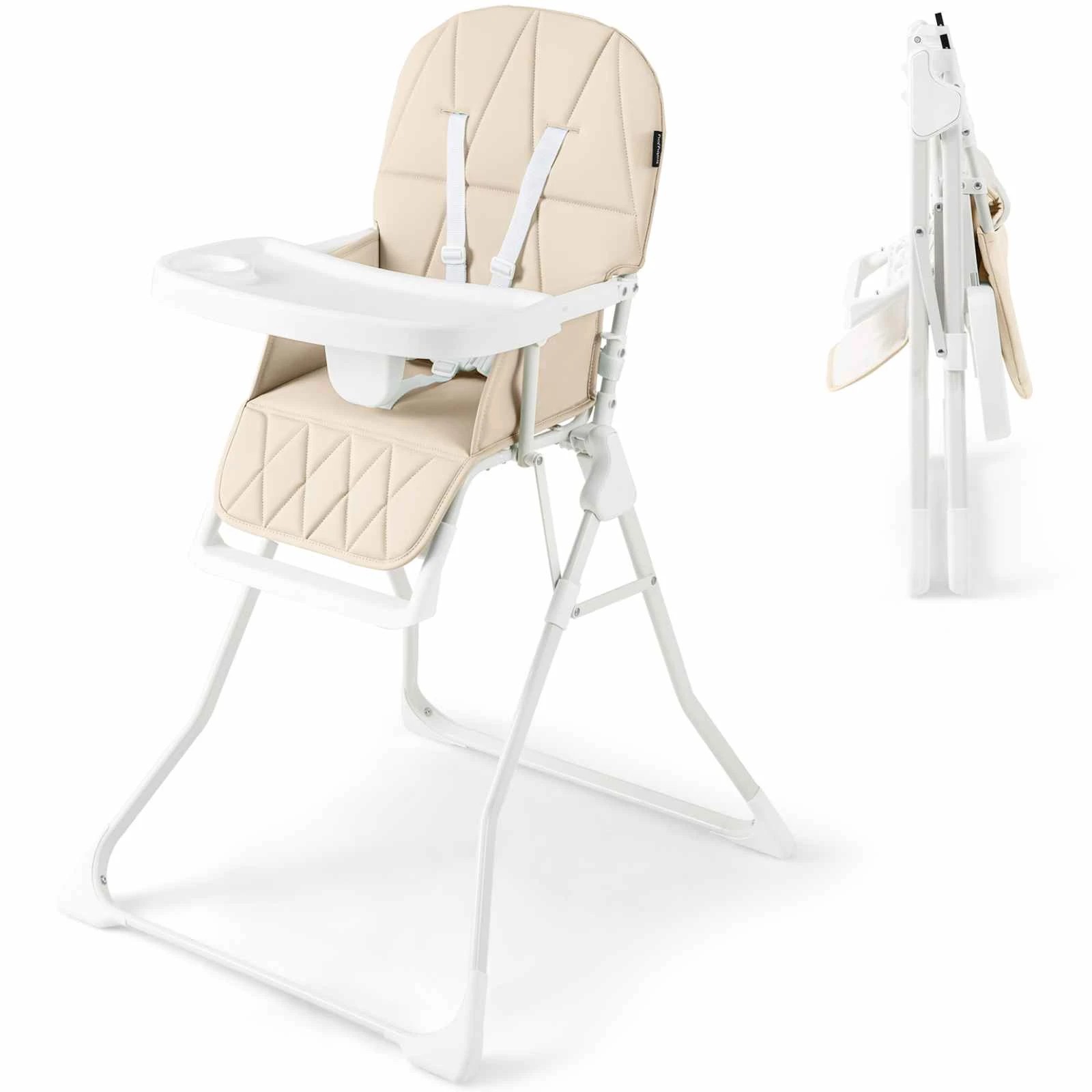 1 Costway Foldable Baby High Chair Portable Feeding Highchair - Beige, 1 of 1