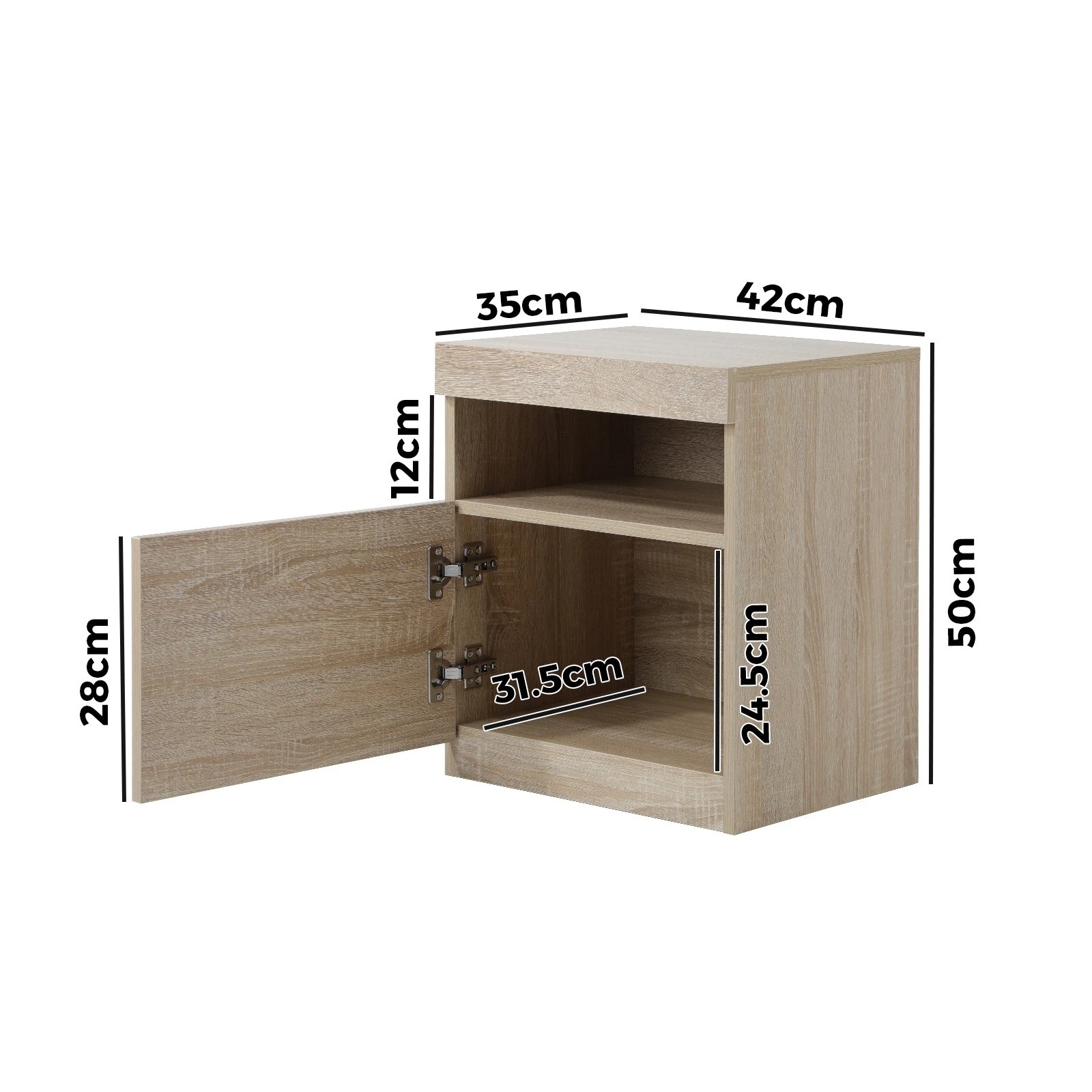 2 Oikiture Bedside Tables Set of 2 LED Nightstand Shelf Side End Table - Natural, 2 of 7