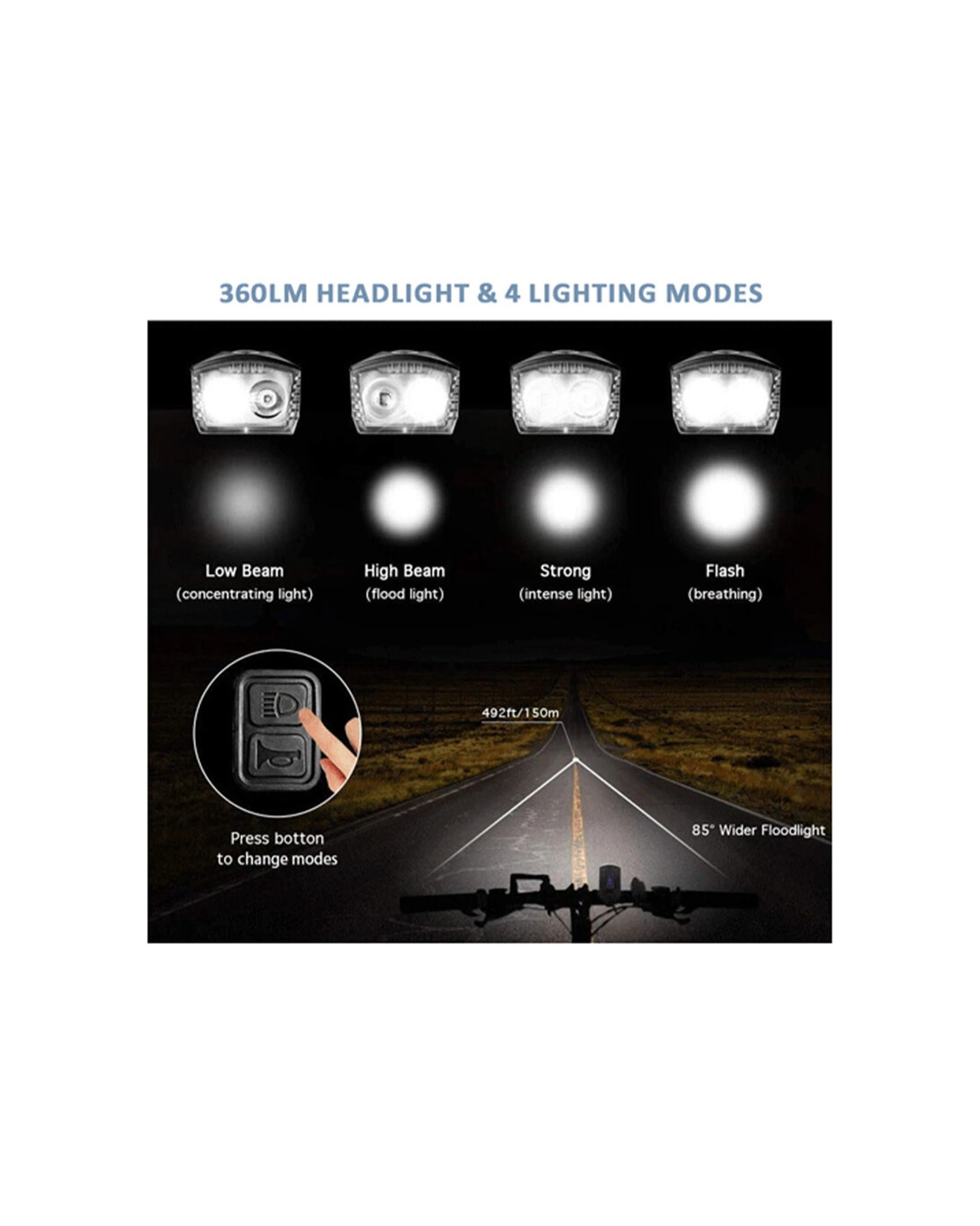 7 2PK Sansai Rechargeable In Line Control Bicycle 5W LED Headlight with Horn - Black, 7 of 7