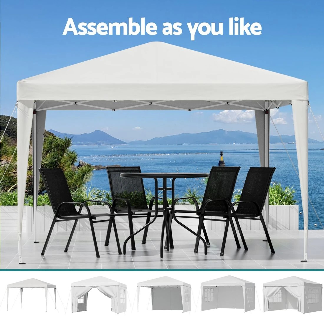 5 Instahut Gazebo 3x3 Pop Up Marquee Folding Tent Wedding Gazebos Camping Outdoor - White, 5 of 6