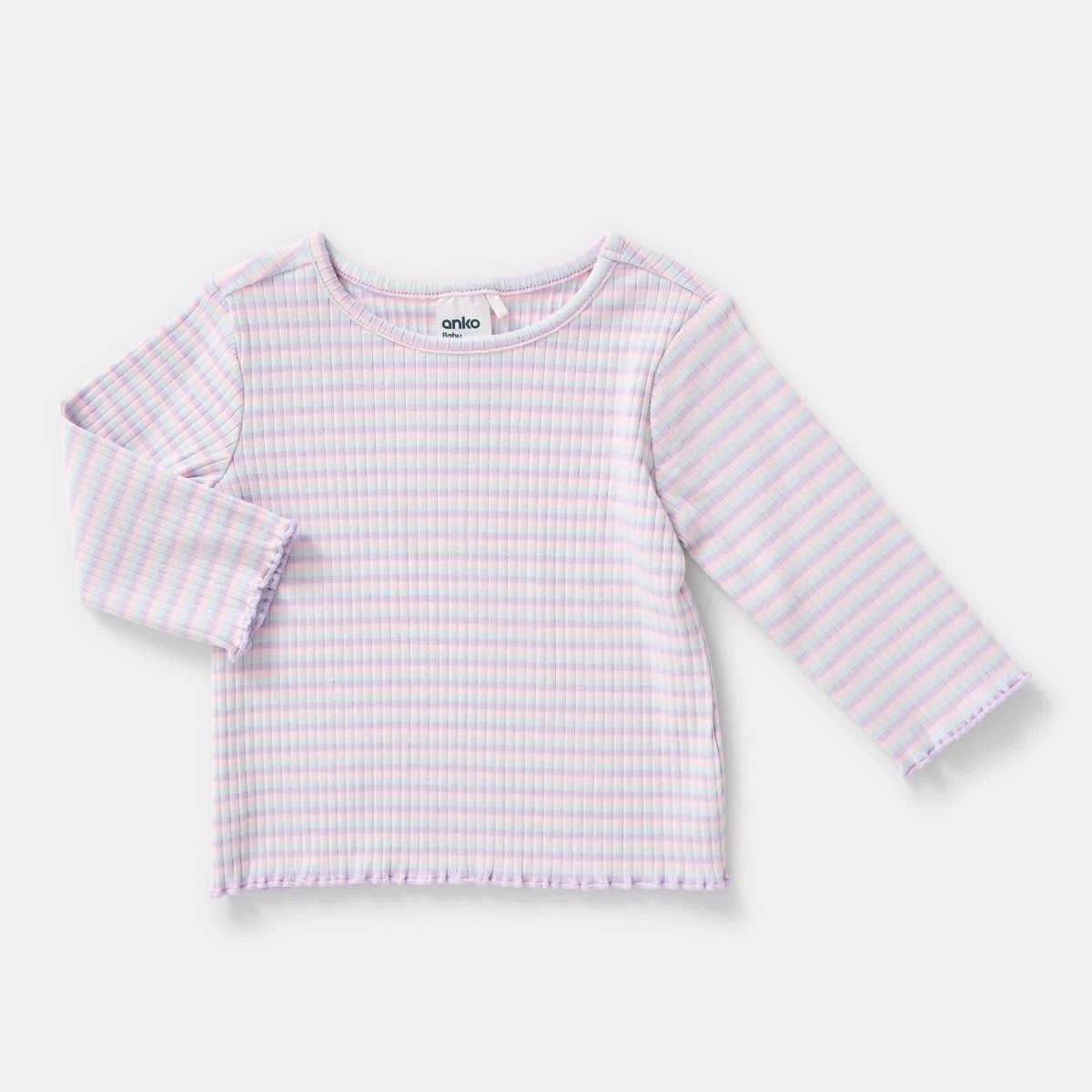 3 3 Pack Long Sleeve Rib T-shirts Pur Stripe, 3 of 8