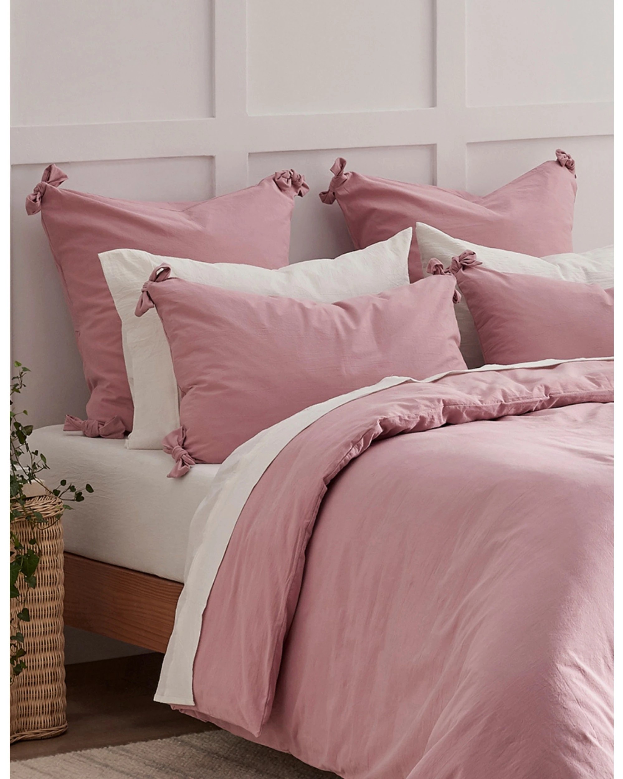 2 Dreamaker Bonnie Washed Cotton Quilt Cover Set with Bows Double Bed - King Bed - Pink Pearl, 2 of 9