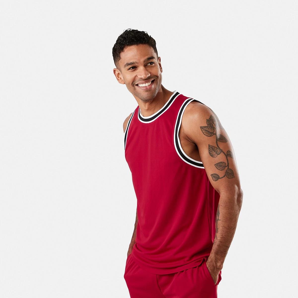 2 Active Mens Basketball Tank NEON RED, 2 of 6