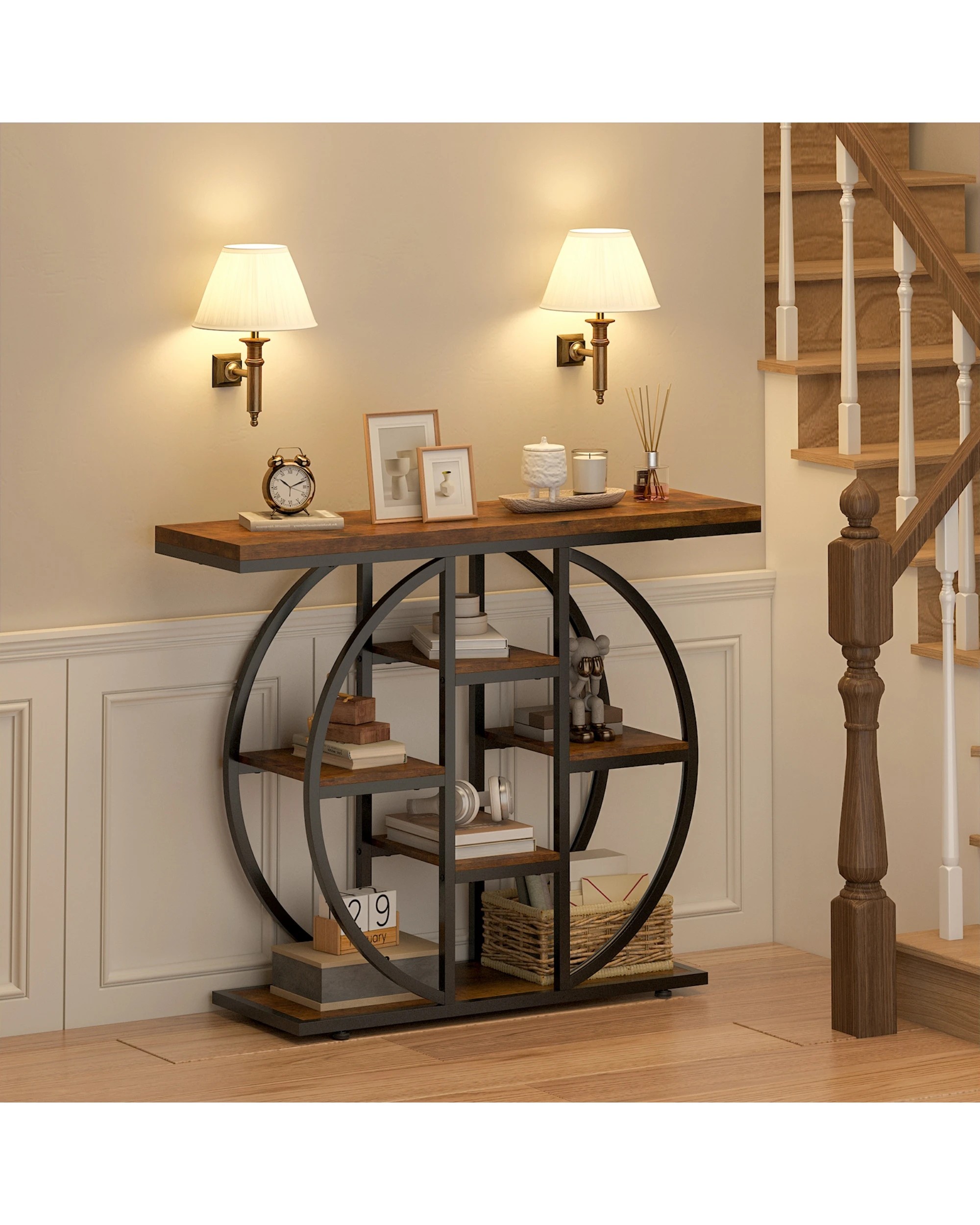 4 Advwin Console Table 103cm Entryway Hallway Table w/Storage Shelf Couch Side Table, 4 of 8