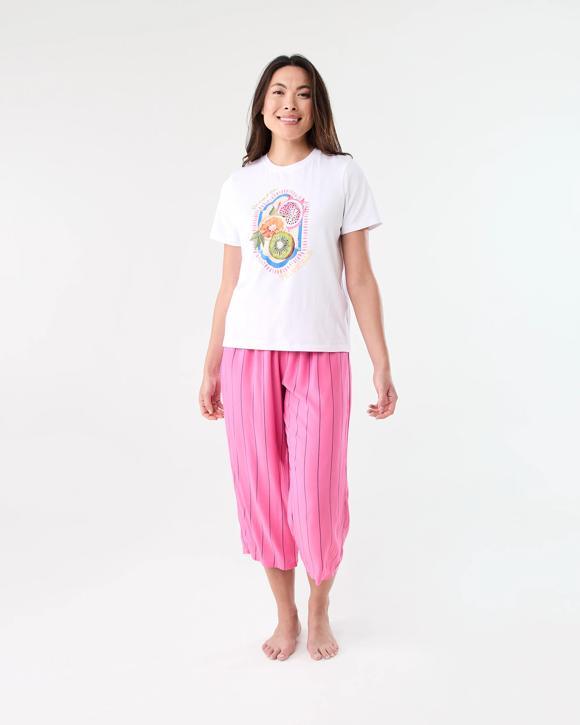Print Knit T-shirt and 3/4 Woven Pants Pyjama Set