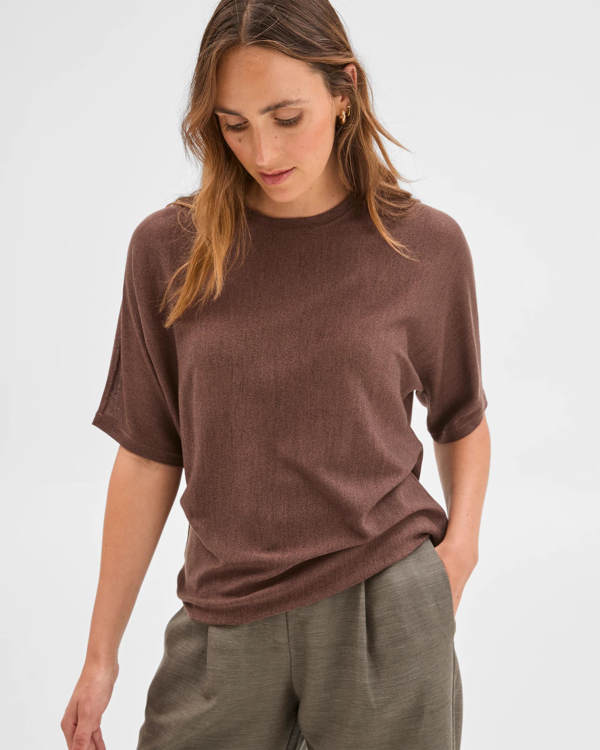 1 Preview Tencel/Merino Blend Lightweight Knit T-Shirt GANACHE, 1 of 6