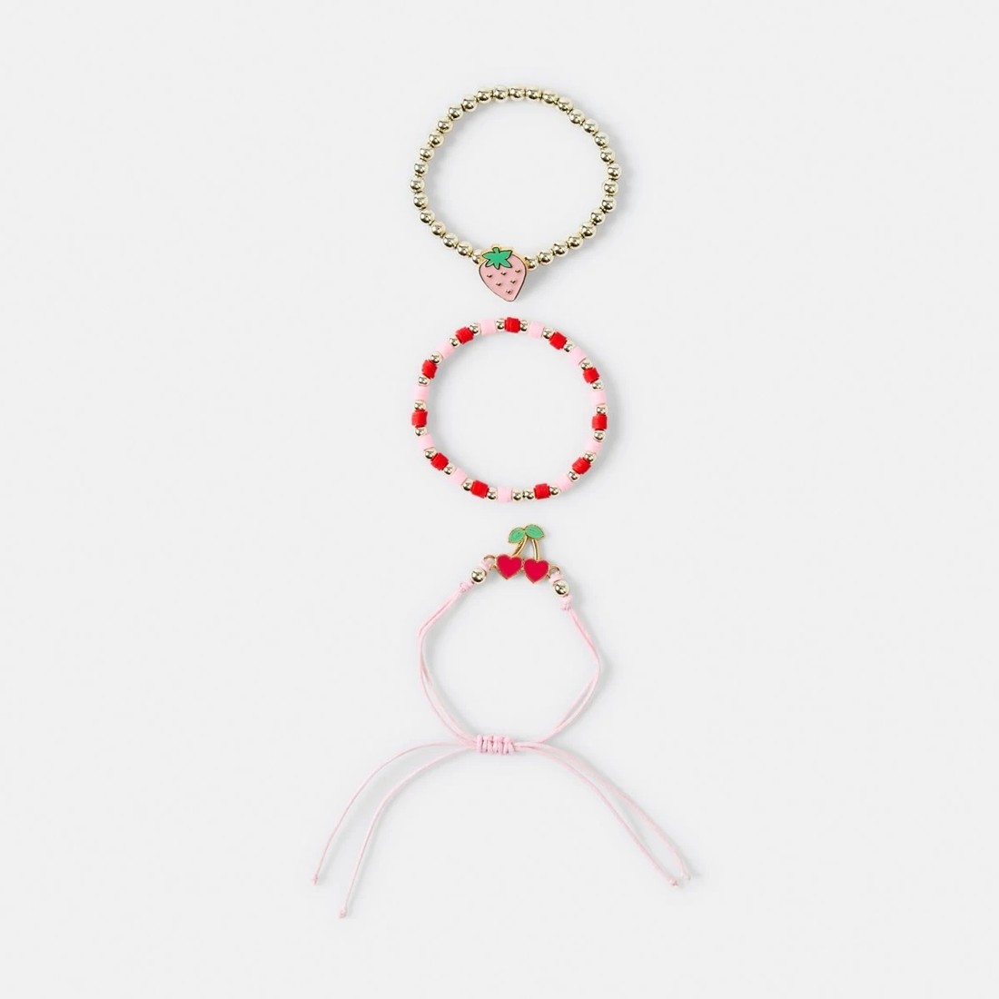 1 3 Pack Strawberry Bracelet - Gold Tone, Pink, Red and Green, 1 of 2