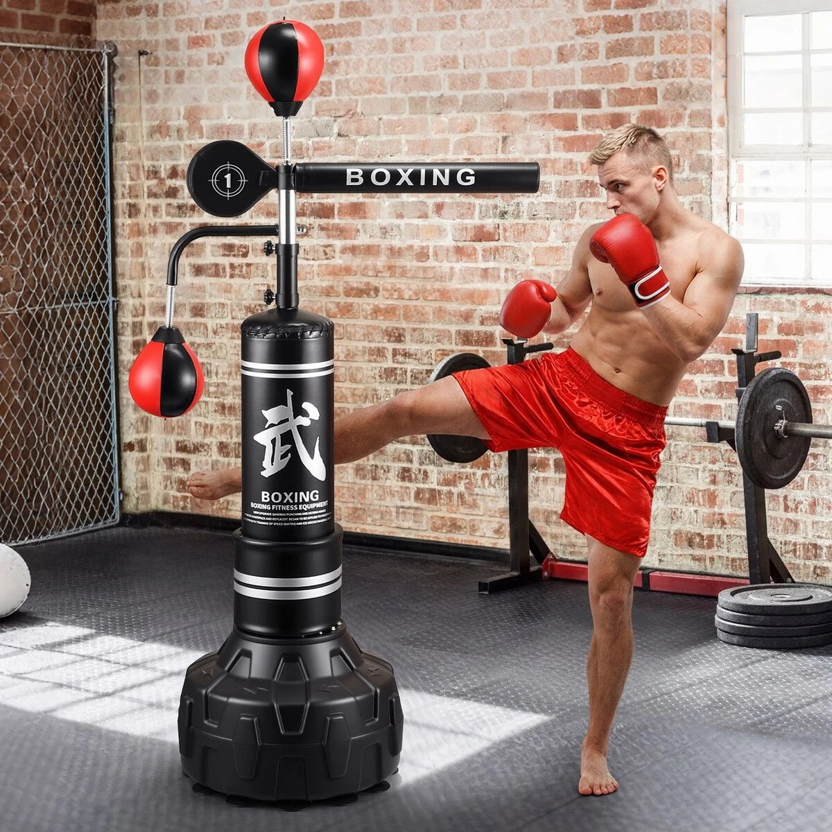 3 AUSWAY Boxing Speed Bag Balls Set Freestanding Punching Station Gloves, 3 of 7