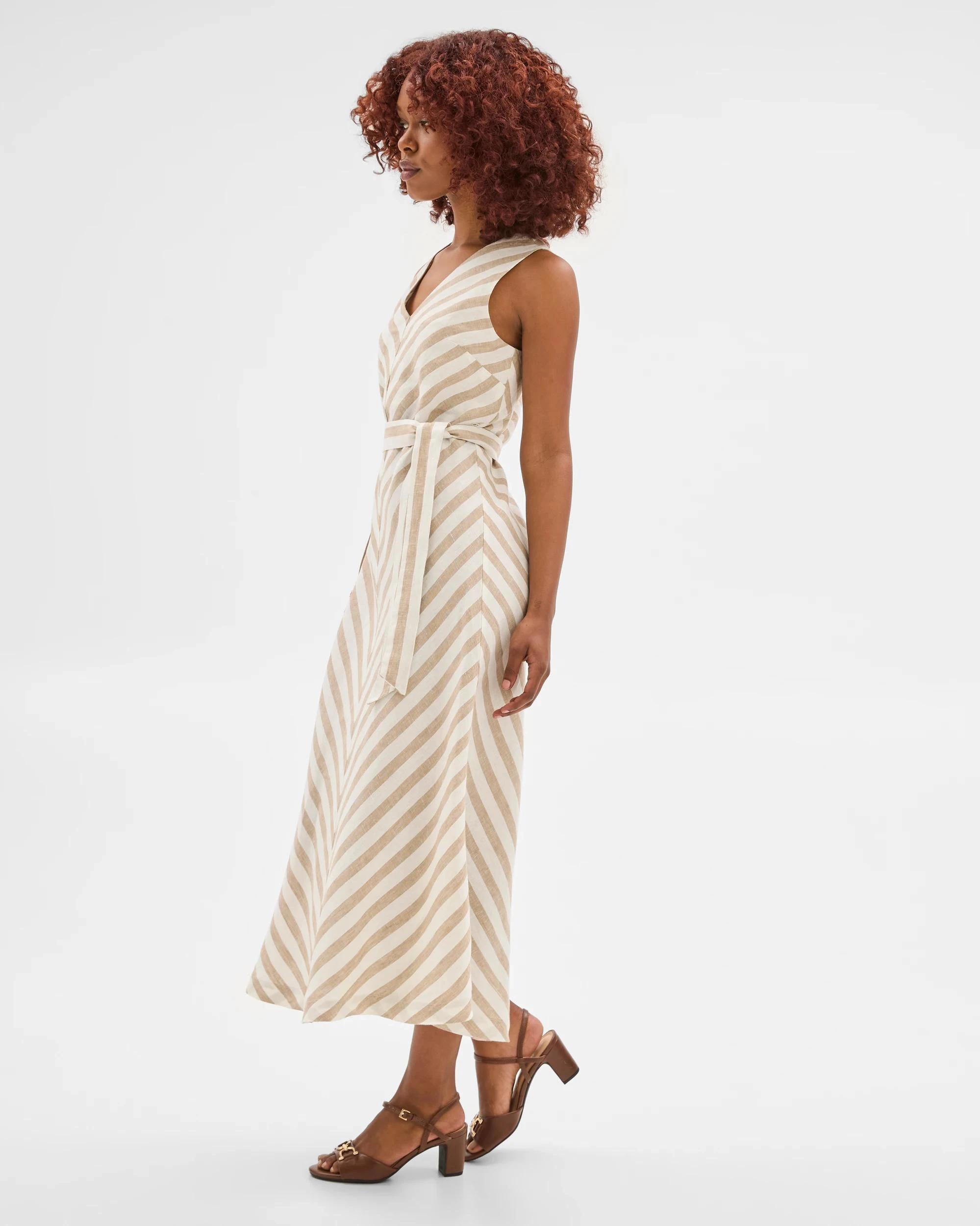 4 Target Petites Petites European Linen V-Neck Midi Dress CHEVRON STRIPE, 4 of 6