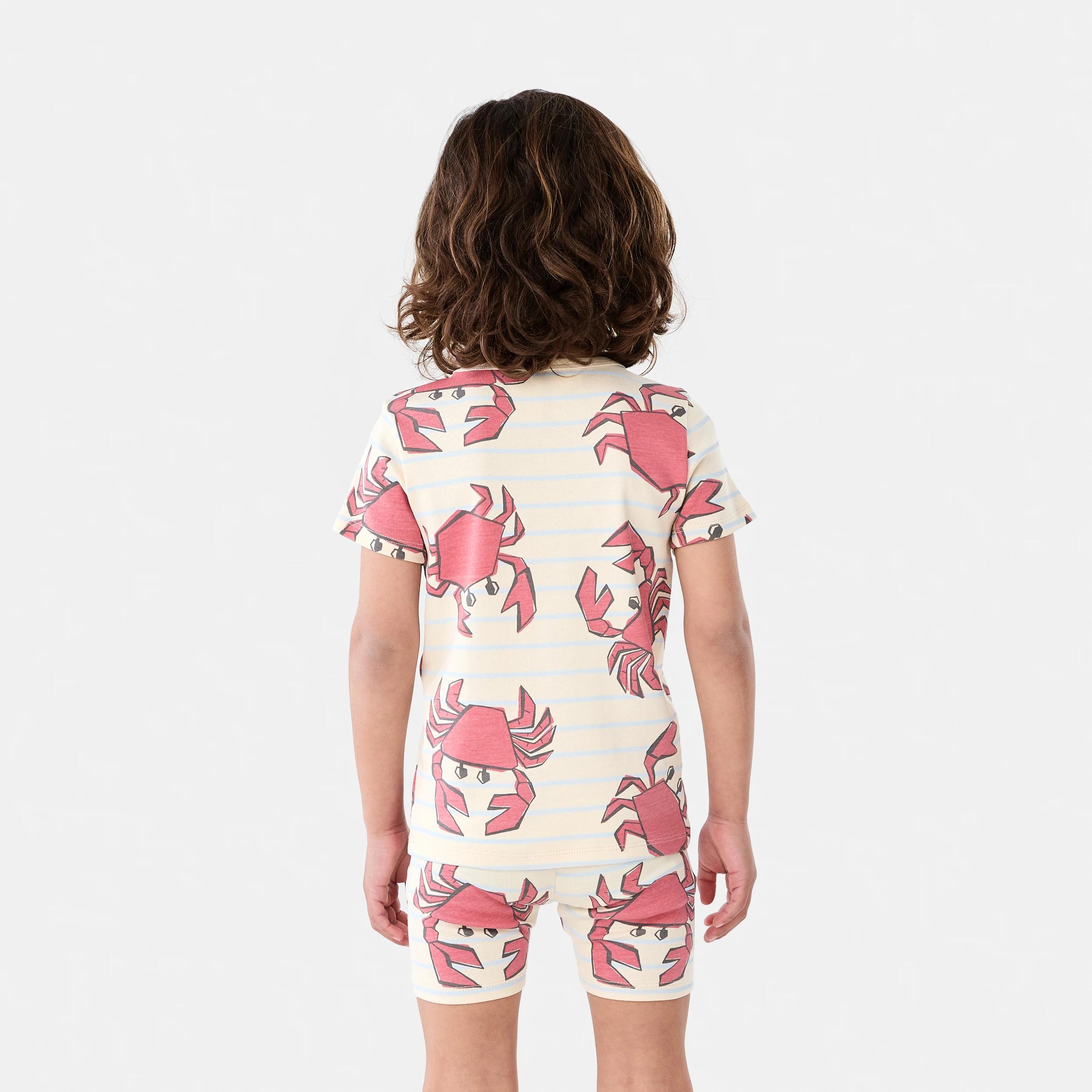 2 Short Sleeve Skinny Rib Pyjama Set BEIGE CRABS, 2 of 10