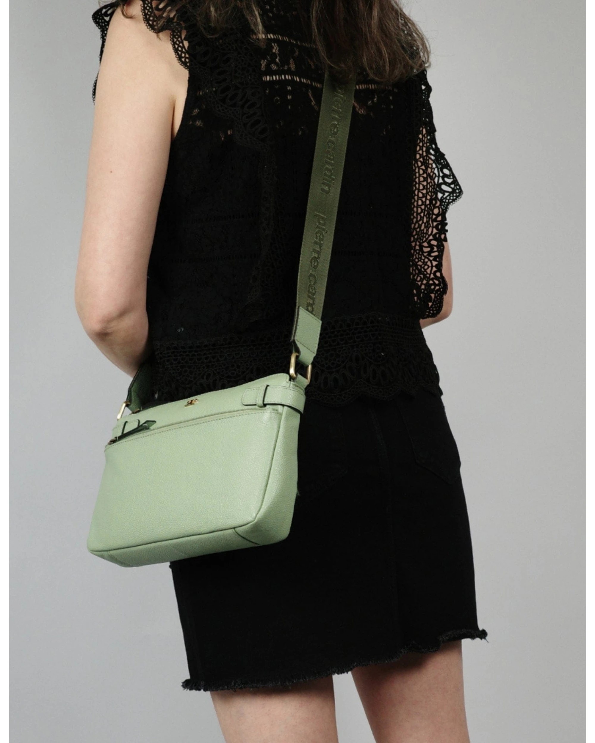 4 Pierre Cardin Ladies Leather Webbing Strap Shoulder Crossbody Bag 23x20cm Jade - Green, 4 of 4