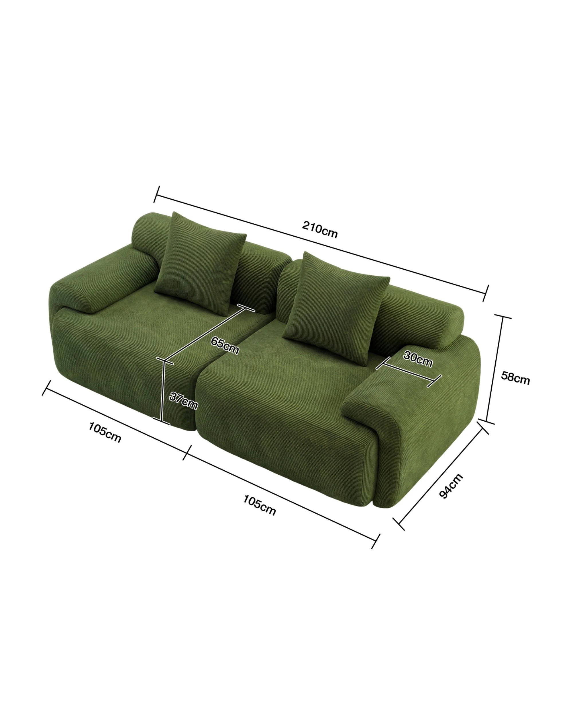 2 Advwin 210cm 2-3 Seater Corduroy Fabric Modular Sectional Sofa - Green, 2 of 4