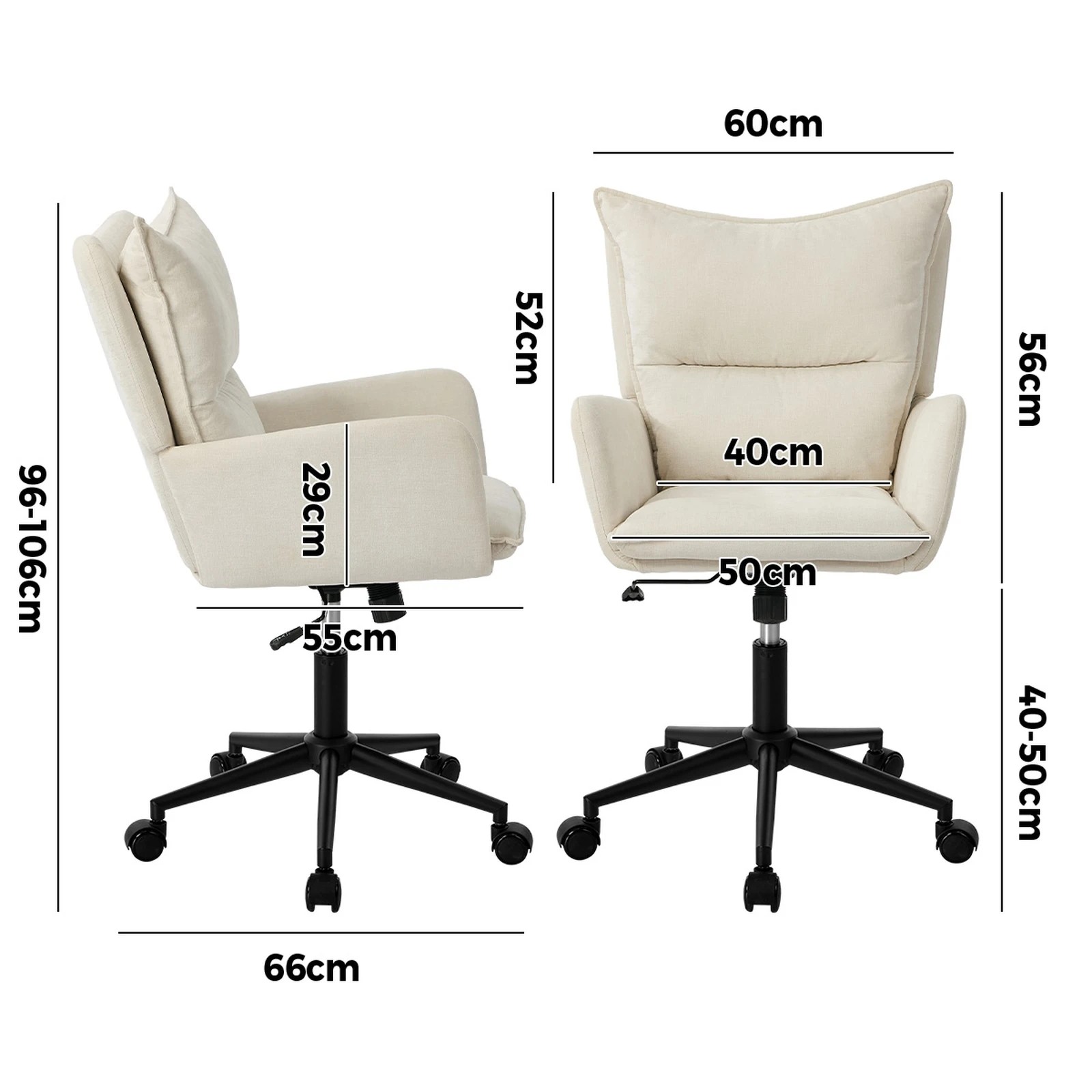 2 Oikiture Mid Back Office Chair Swivel Desk Chair Wide Seat Armrest - Beige, 2 of 7