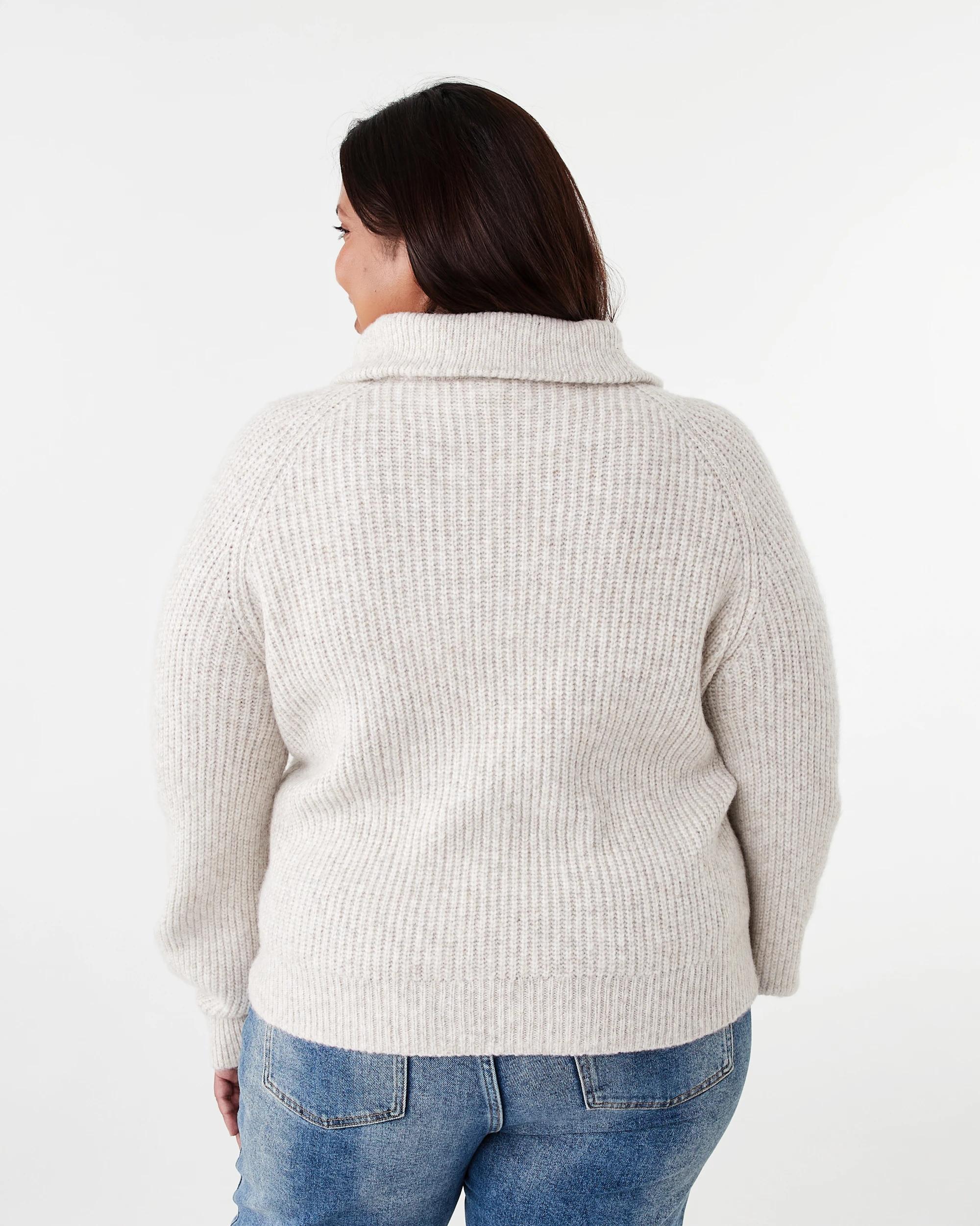 3 Curve Quarter Zip Cable Knit Jumper Nat Beige, 3 of 6