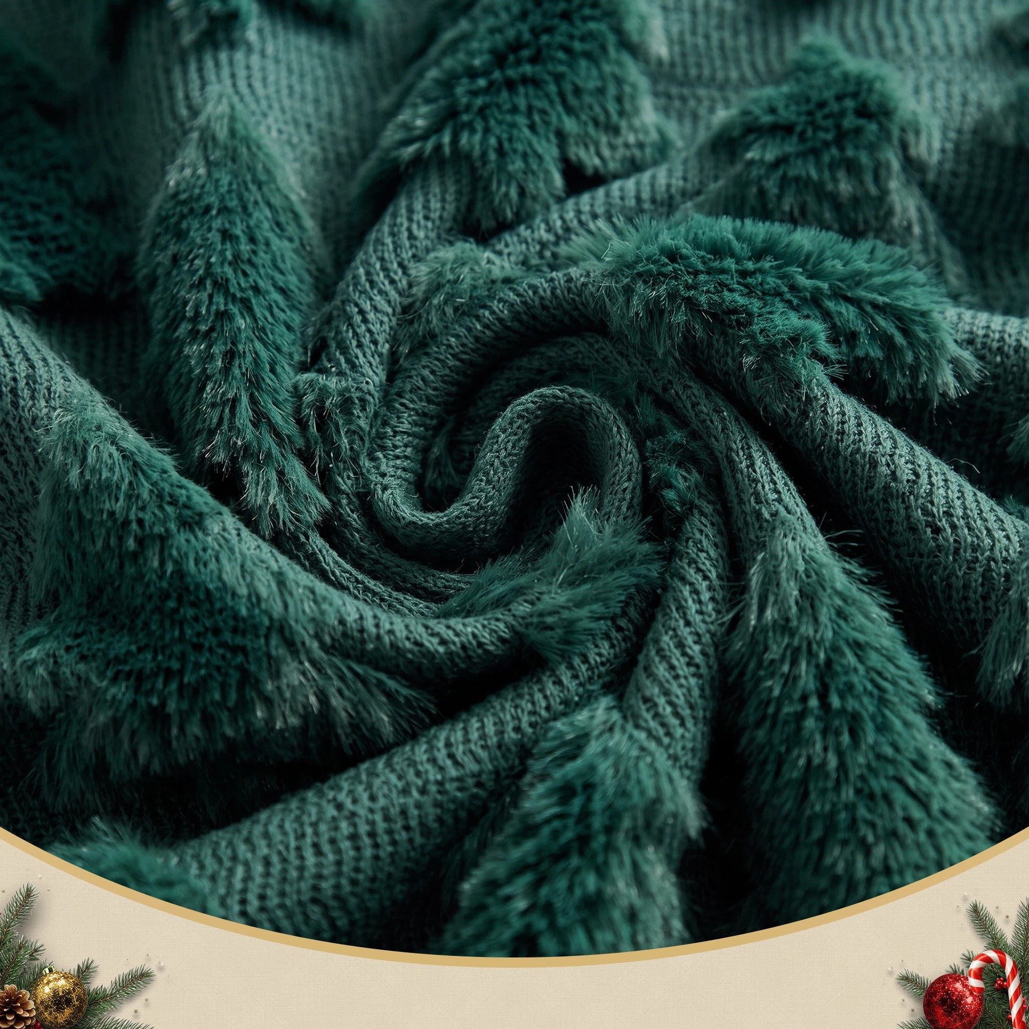 5 Jingle Jollys Christmas Tree Pillow Covers 2 Packs Cushion Covers Soft Faux Fur Jacquard 45 x 45cm Green - Green, 5 of 8