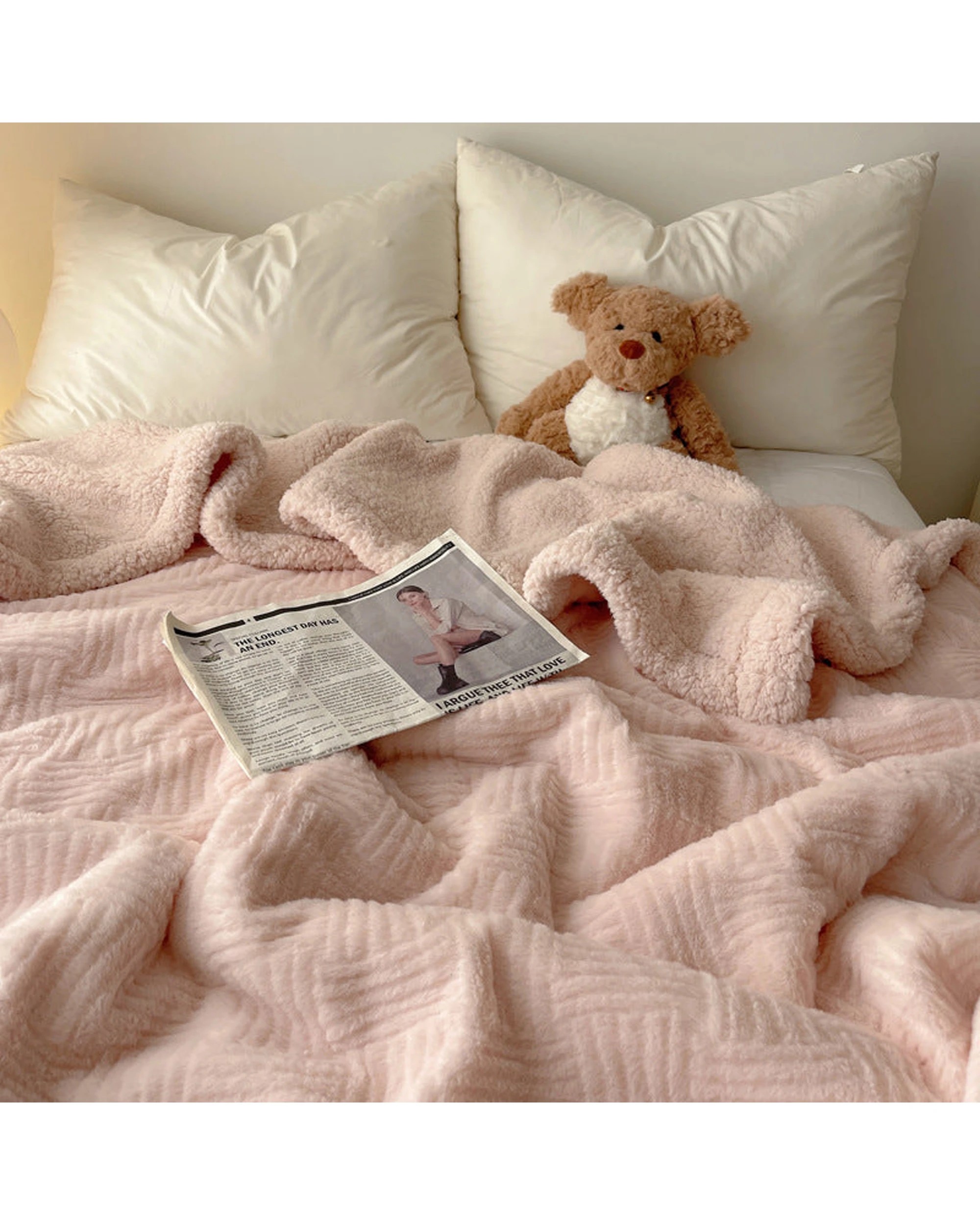 2 Cotton More Large Faux Rabbit Plush Blanket Throw 200x230cm Fairy - Pink, 2 of 6
