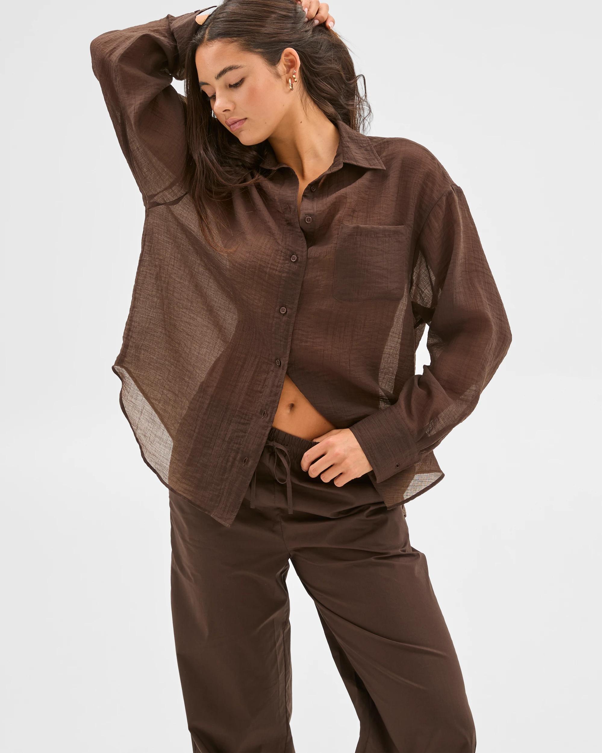 6 Sheer Relaxed Shirt - Lily Loves DEEP BROWN, 6 of 6
